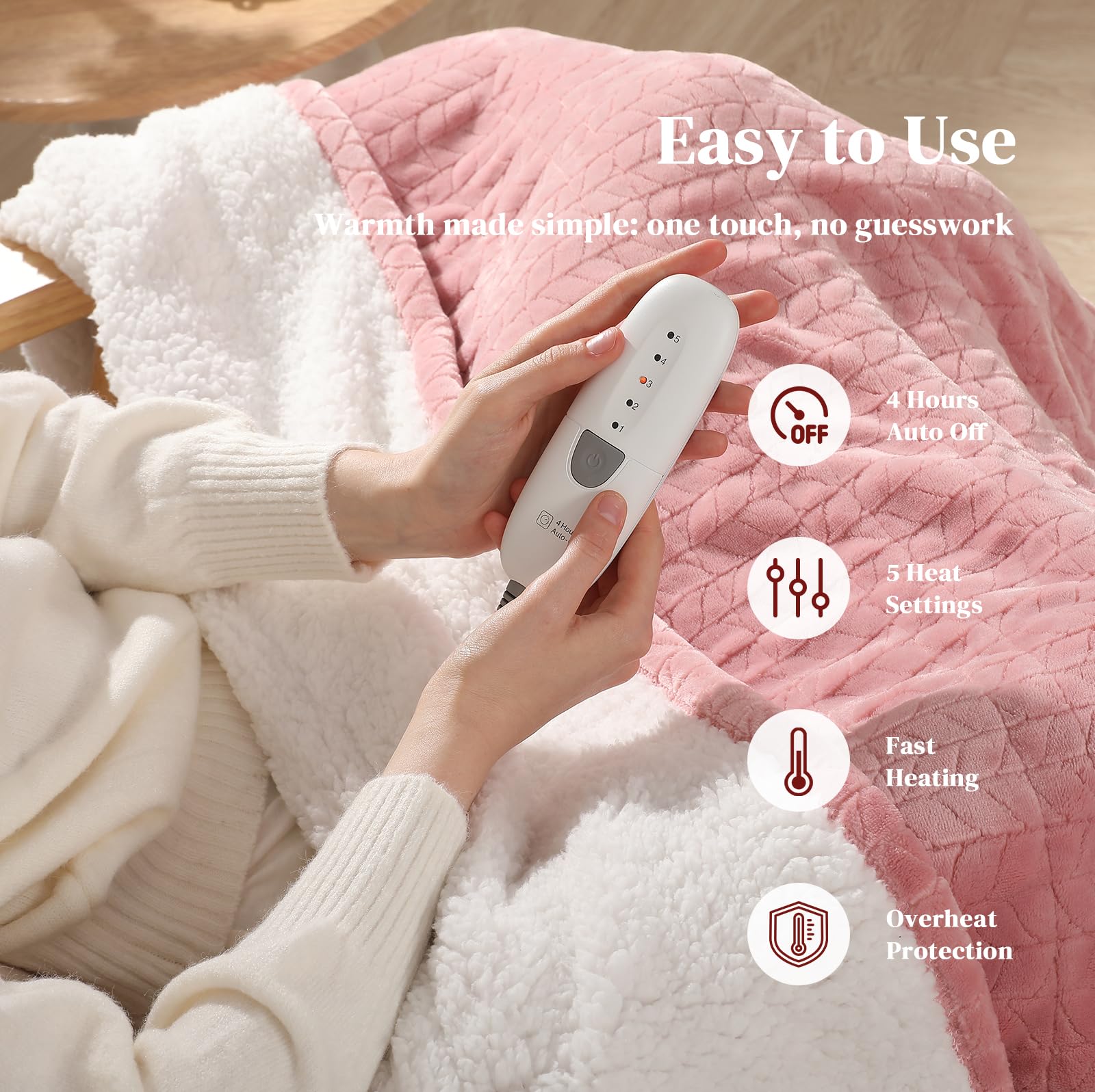 プリンチェ  Fukugen Warmer Free Blanket Etokfoks Heated Throw Blanket 50 x 60 Inch Wheat Pattern Flannel