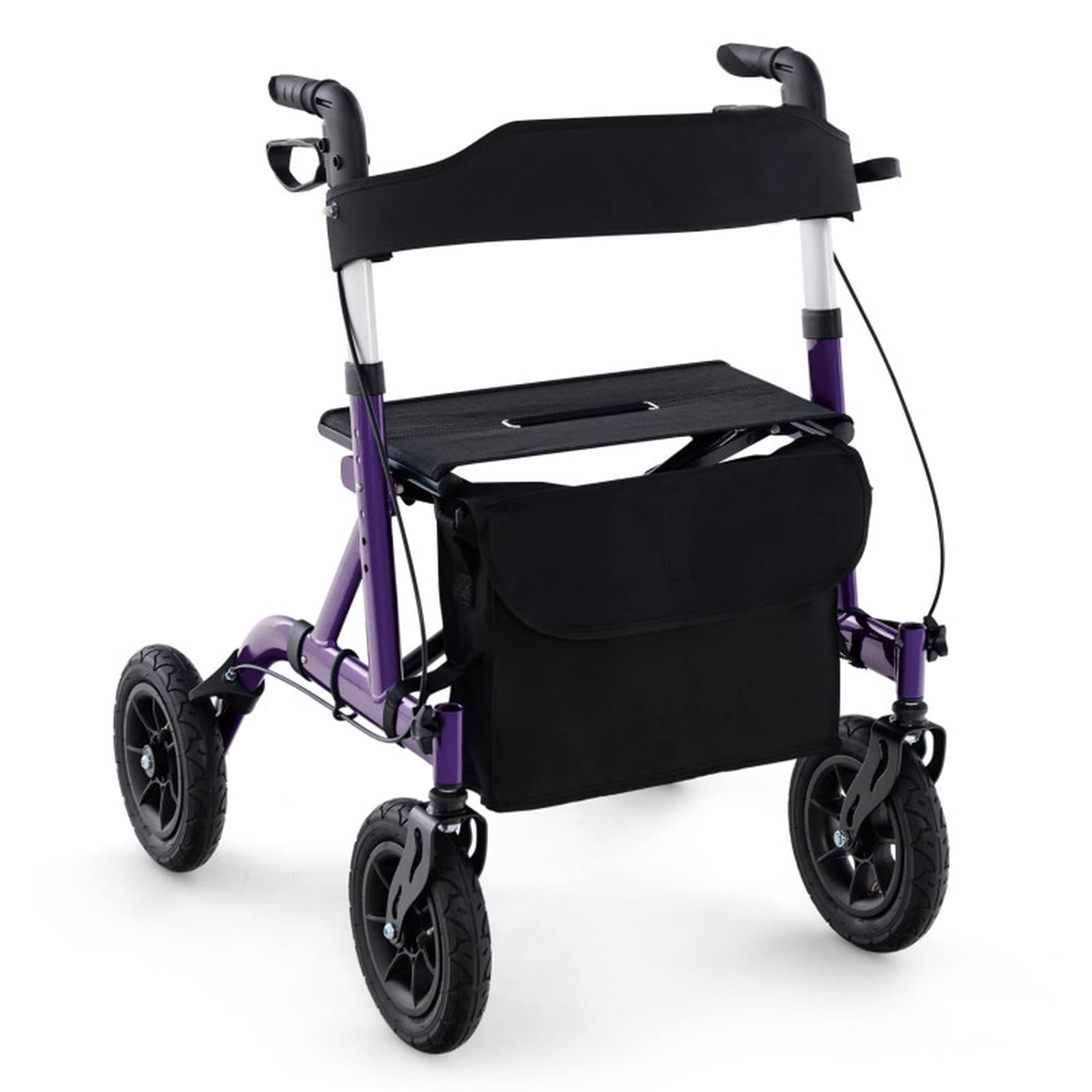 SUGIFT - 30-in W Rollator Walker for Seniors with Seat and 9.5-in Pneumatic Wheels 6-Level 32-in ...