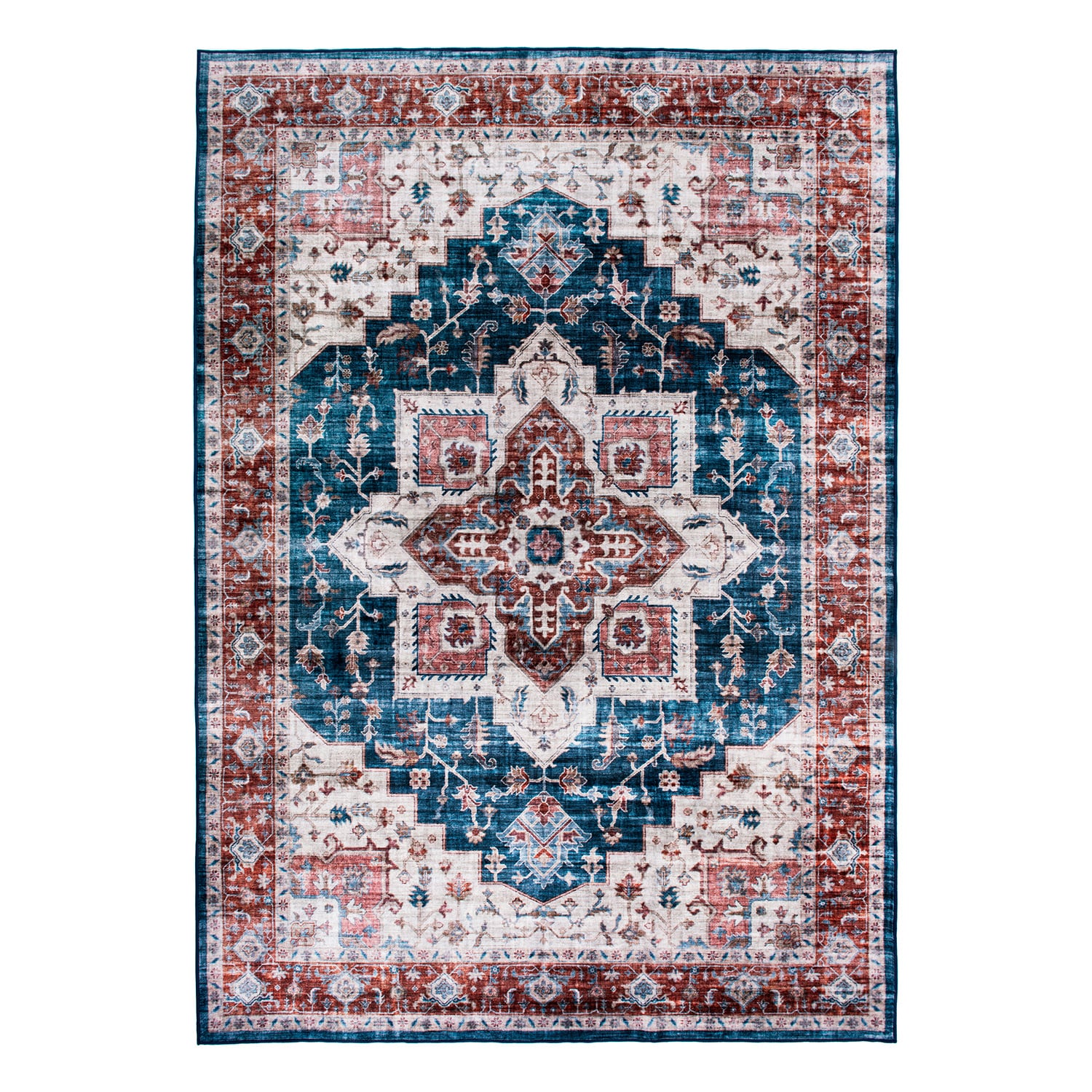 World Rug Gallery 7015BLUE8X10 8 X 10 Blue Indoor Medallion Machine Washable