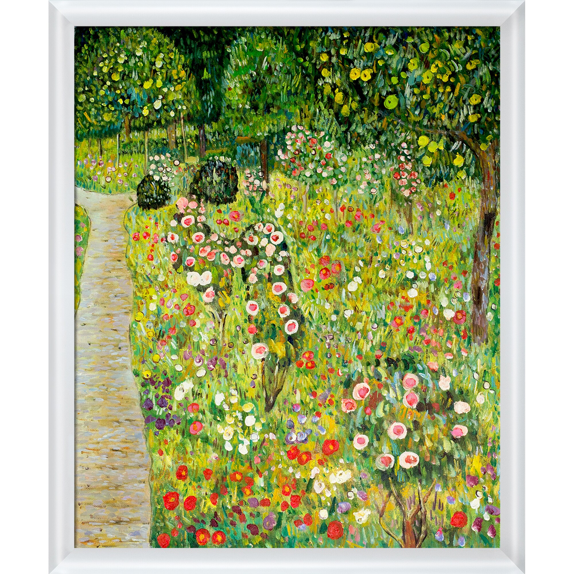 La Pastiche 688576871639 Fruit Garden with Roses Gustav Klimt White Wood Framed 22.75-in H x 26.75-in W Garden Canvas Hand-painted Painting