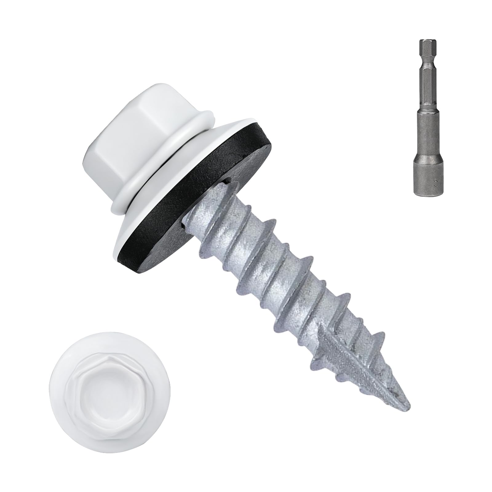 UUDULY  Metal Roofing Screws 10 x 1 Galvanized Hex Head Sheet Metal Screws with EPDM Washer for Corrugated Roofing White 300 Pieces