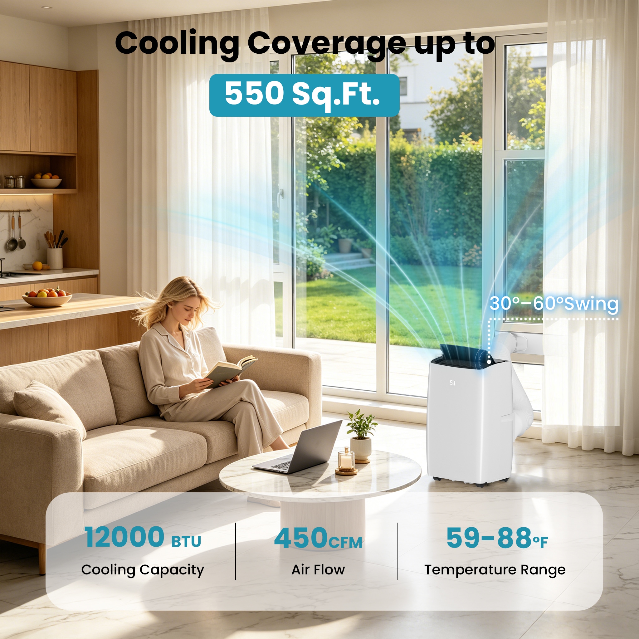 IUDommy 12000 BTU ASHRAE 8000 BTU DOE WiFi and App Control Portable Air Conditioner Cools 550 SqFt with 4-in-1 Modes in White Sansujyuku sansujyuku.com
