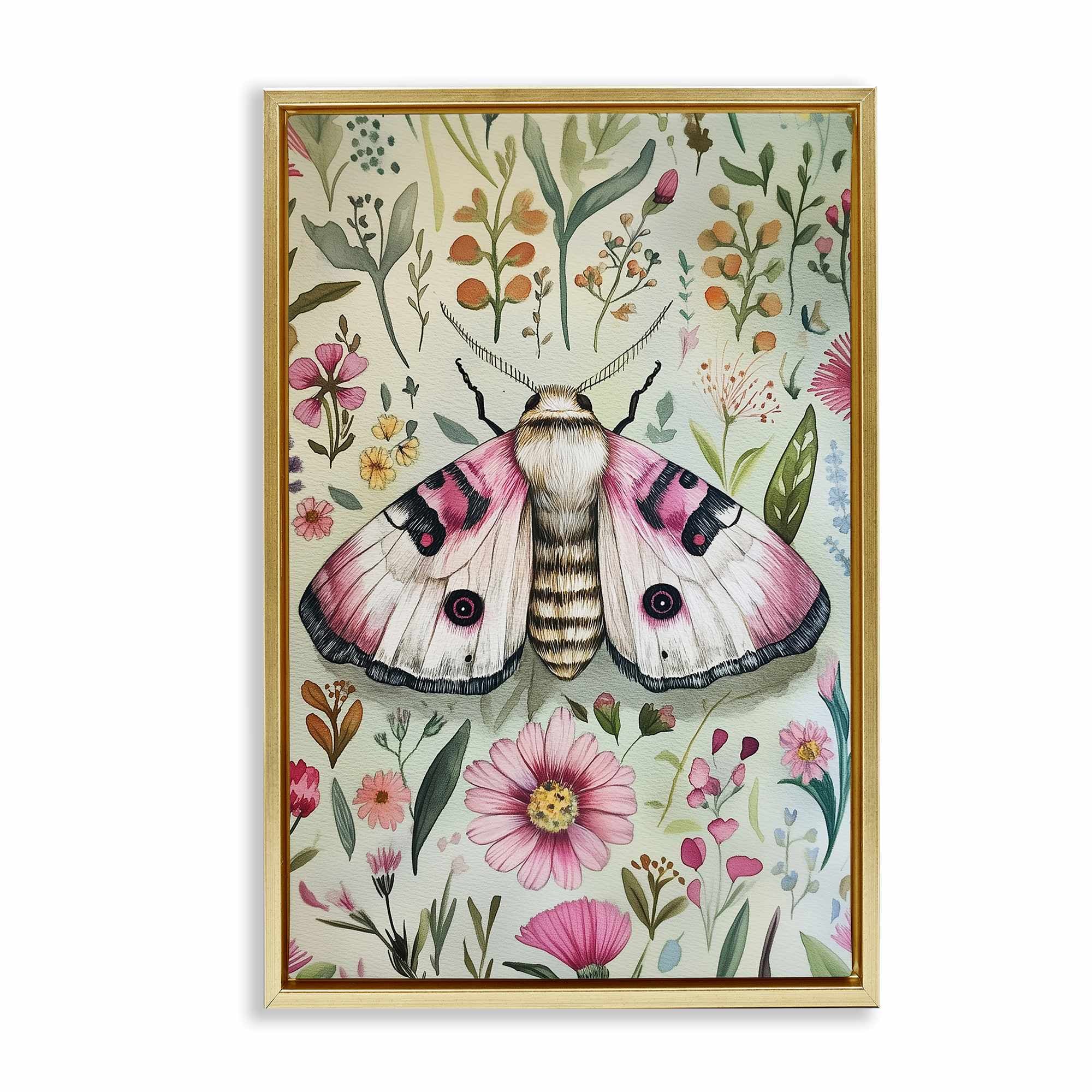 Stupell Industries BT-871-FFG-20X30 Moth over Floral Herbs Floating Frame design by The Dutch Lady
