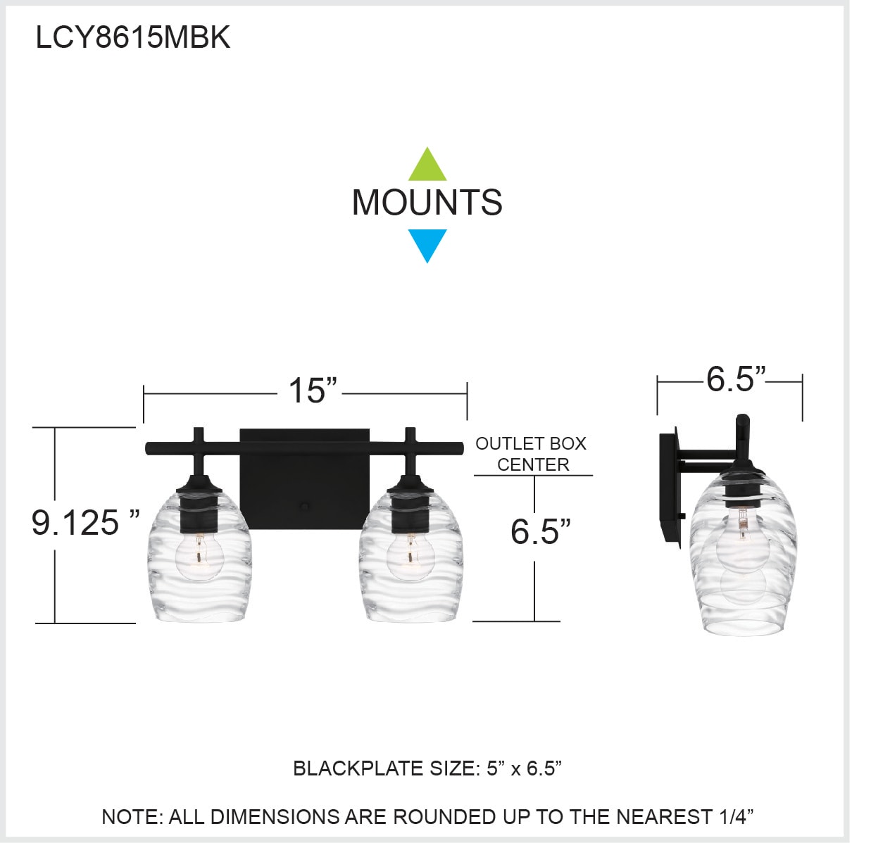 Lucy Matte Black 2-Light Vanity with Clear Optic Glass Shades