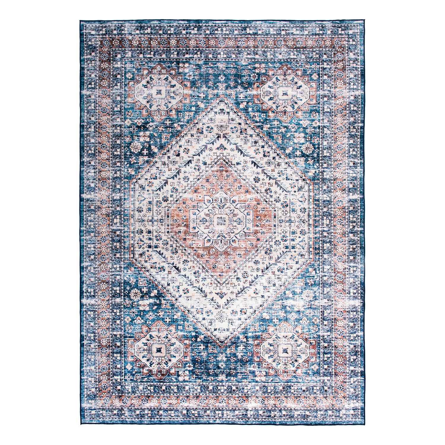 World Rug Gallery 7026BLUE5X7 5 X 7 (ft) Blue Indoor Medallion Machine Washable Area Rug