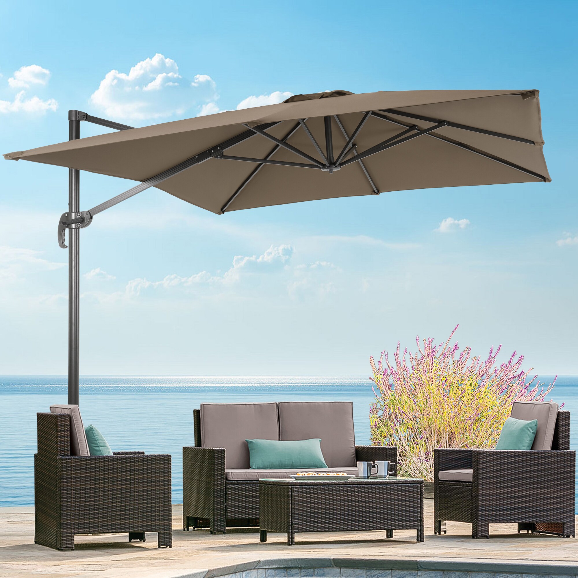 Sonkuki 10-ft No-tilt Cantilever Patio Umbrella in the Patio Umbrellas ...