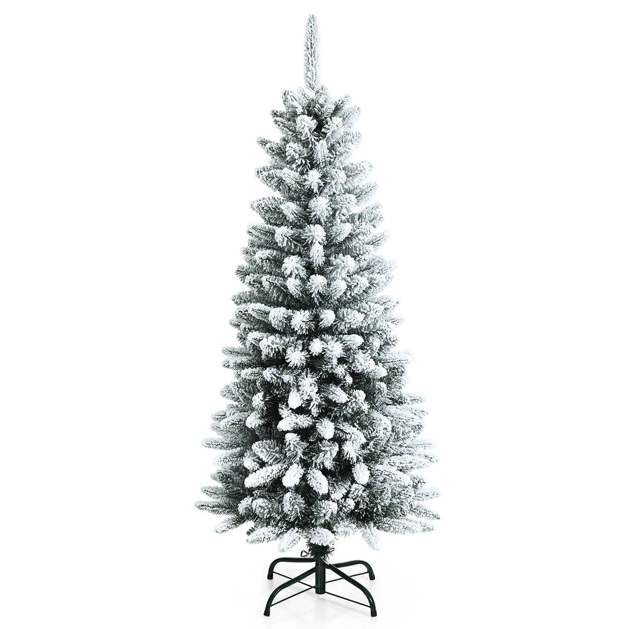 Snow-Flocked 4.5 Ft White PVC and PE Christmas Pencil Tree