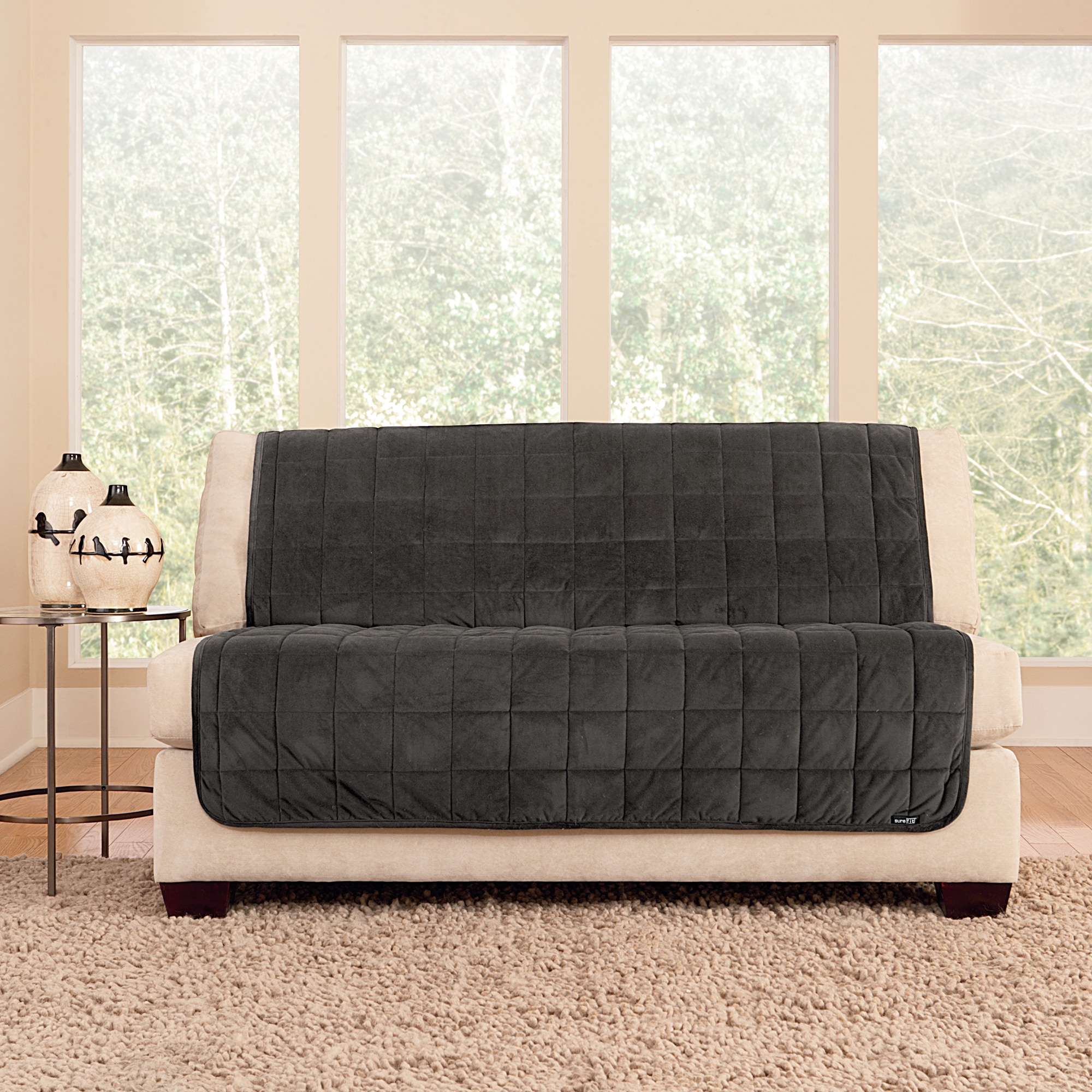 SureFit Dark Gray Duck (Canvas) Loveseat Slipcover 52-in W X 34-in H X ...