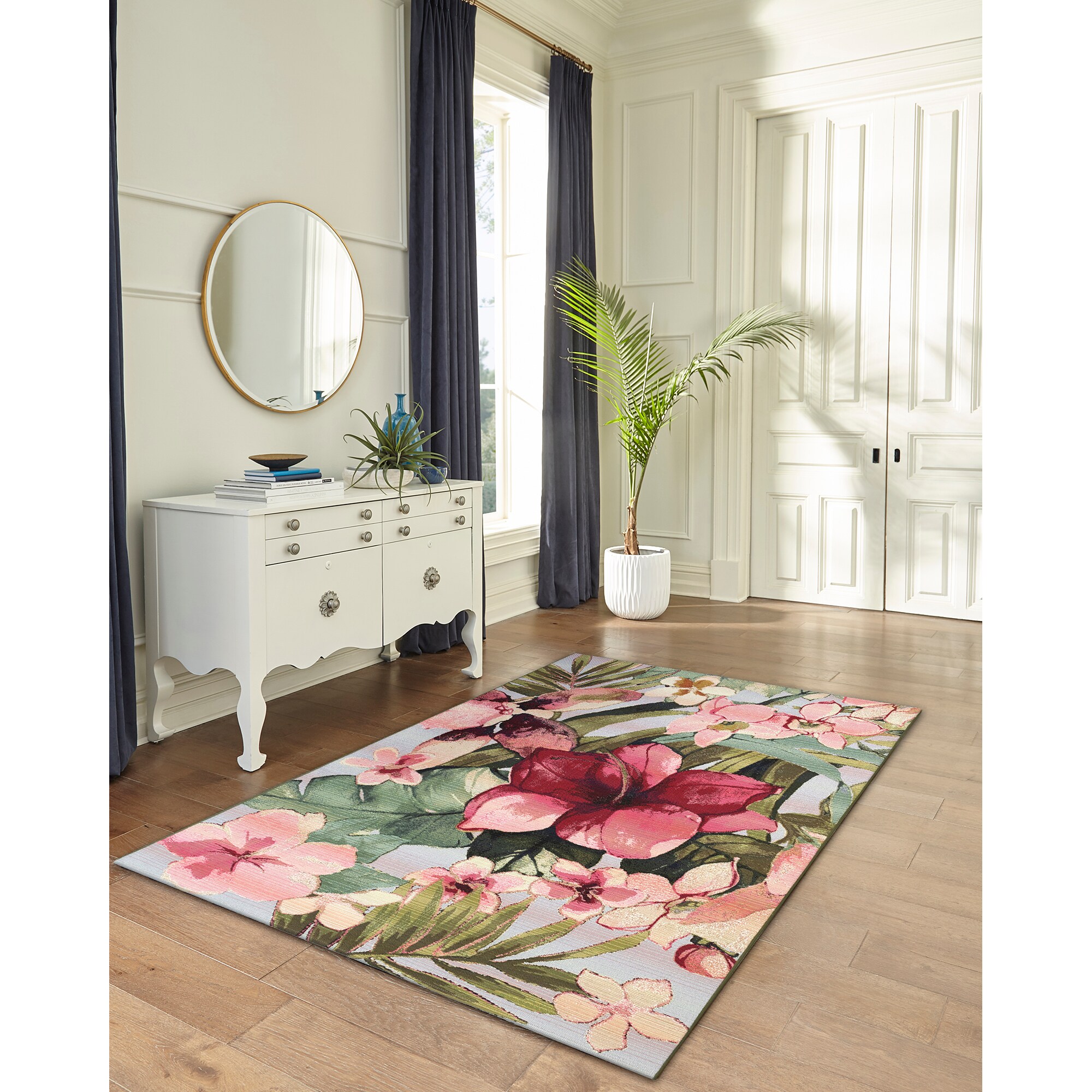 Tropical Leaves & Leopard Print 8' x 10' Indoor/Outdoor Rug