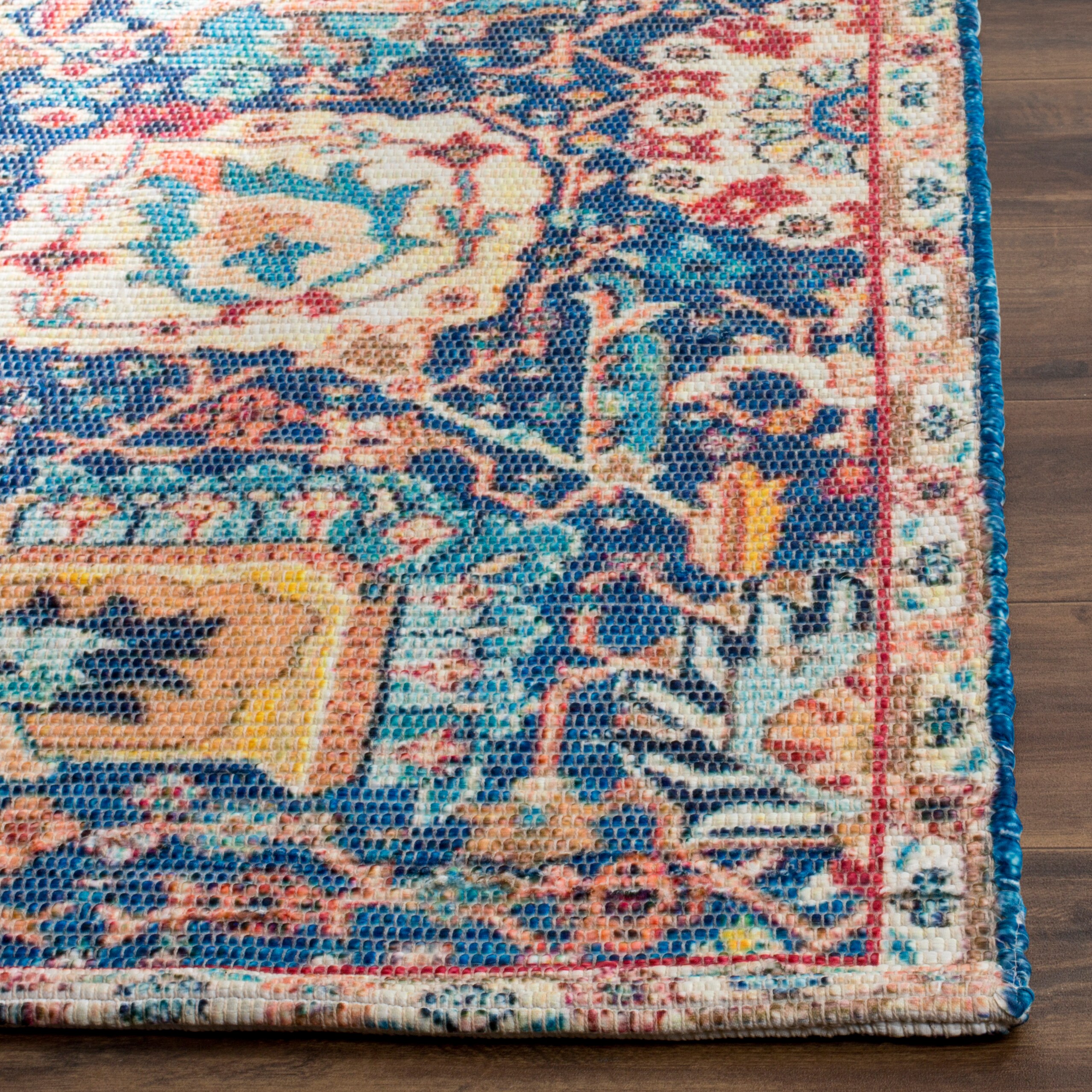 Coastal Breeze Blue and Orange Hand-Loomed Wool-Cotton Blend Area Rug, 3' x 5'