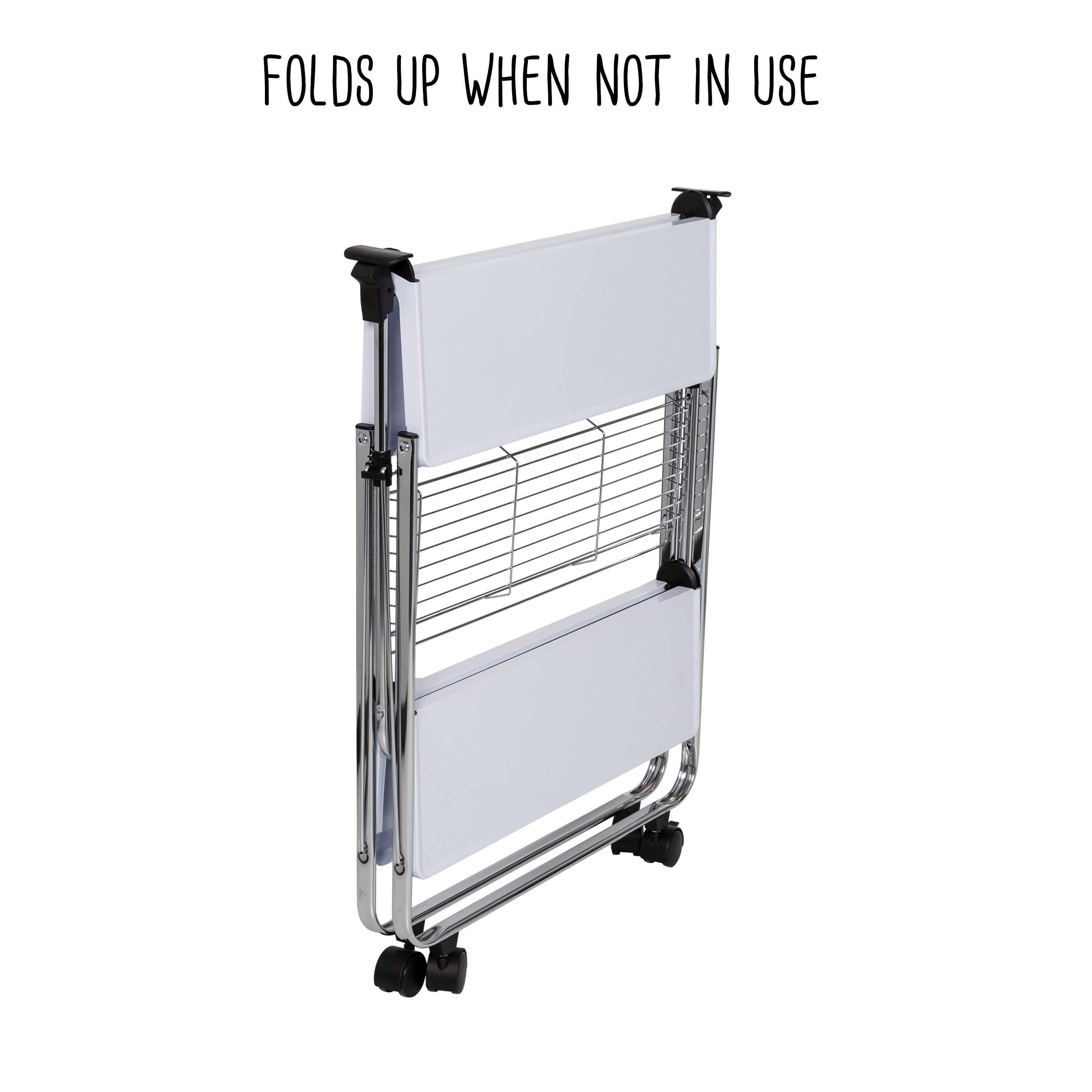 White and Chrome Foldable Kitchen Cart with Storage