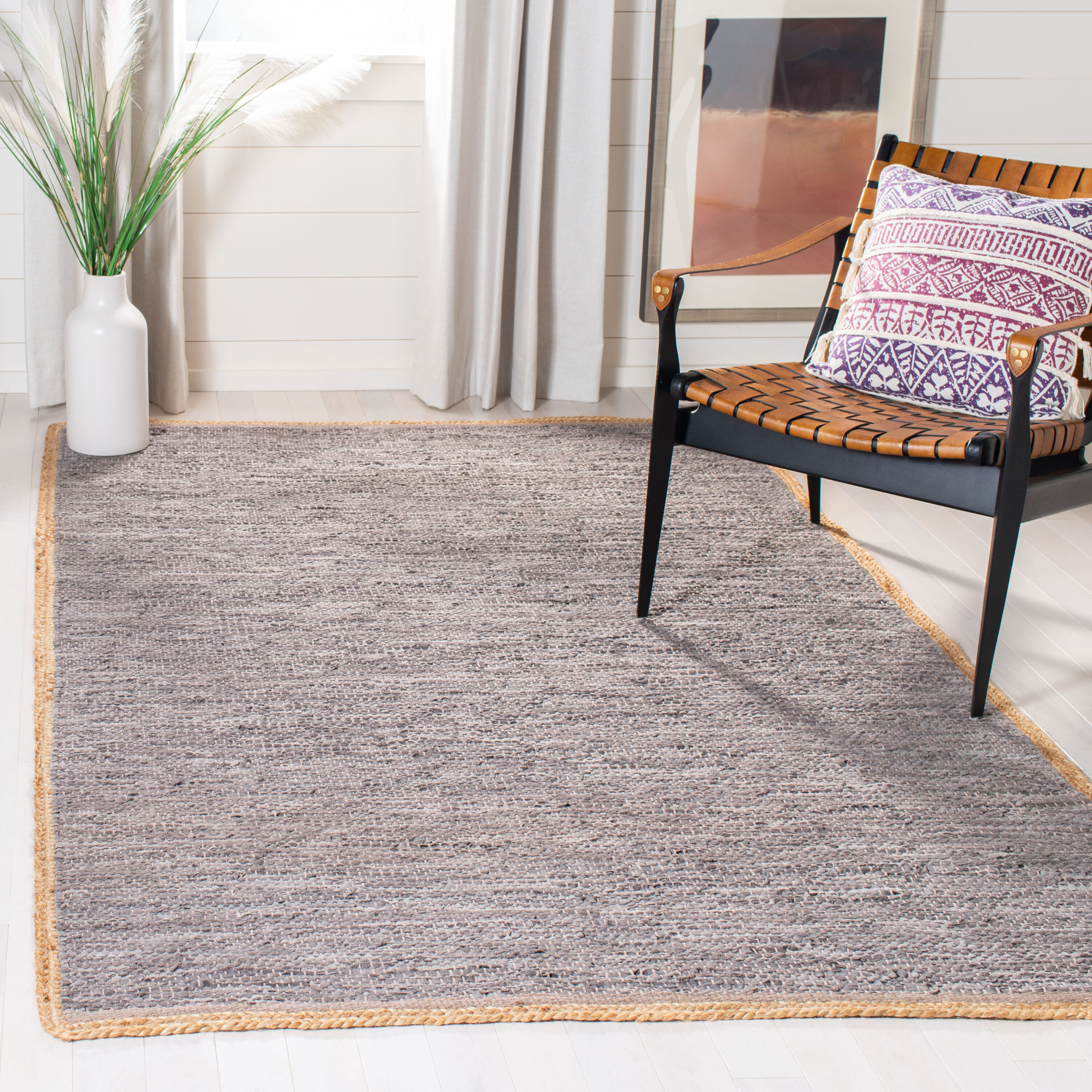 Safavieh CAP901G-4 Cape Cod Lisborn 4 x 6 (ft) Leather Light Gray/Natural Rectangular Indoor Abstract Coastal Area rug