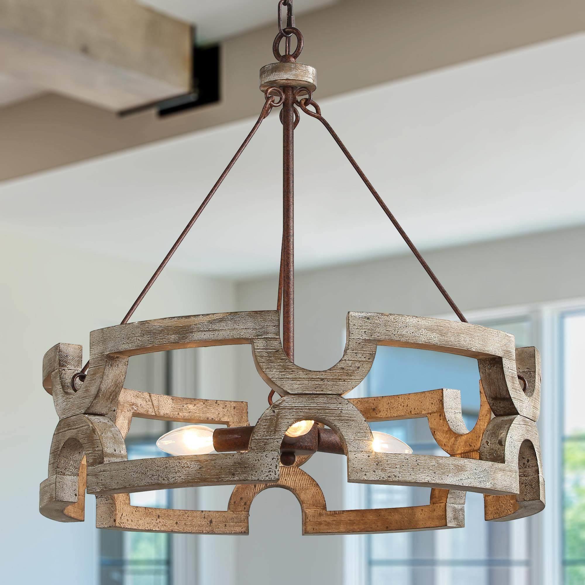 LNC UURQFELWS356436 Geometric 3 -Light Distressed Brown Farmhouse Wood For Use in Bedrooms, Dining Rooms, Foyers, Kitchens, Living Rooms Chandelier