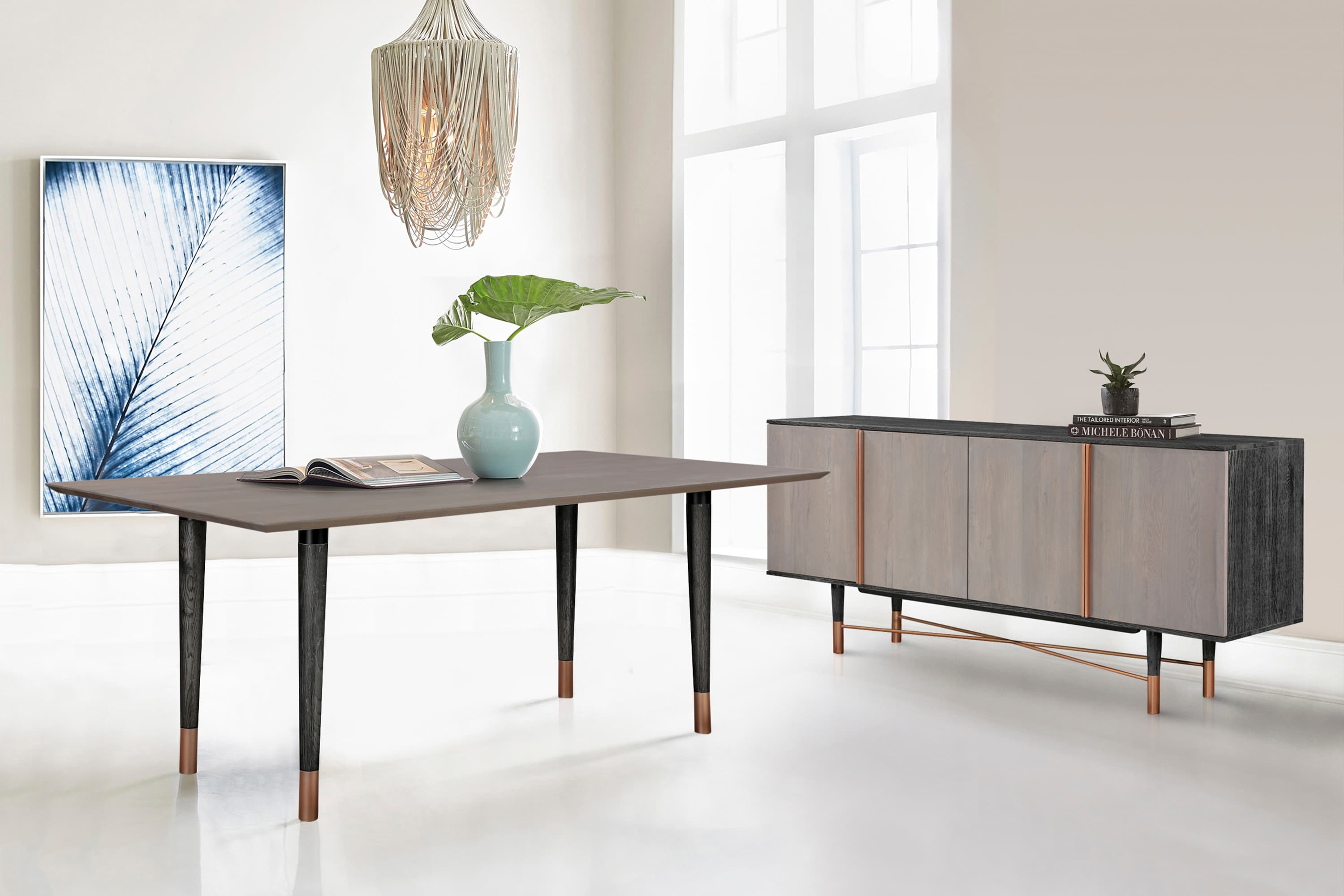 Armen Living SETTNDIBL2A Turin Black Brushed Contemporary/Modern Dining Room Set with Rectangular Table ( Seats 8 )