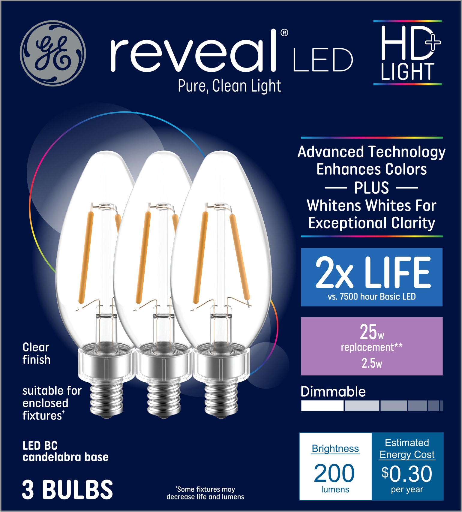 appel Verscheidenheid arm GE 25-Watt EQ B10 Color-enhancing Candelabra Base (E-12) Dimmable LED Light  Bulb (3-Pack) at Lowes.com