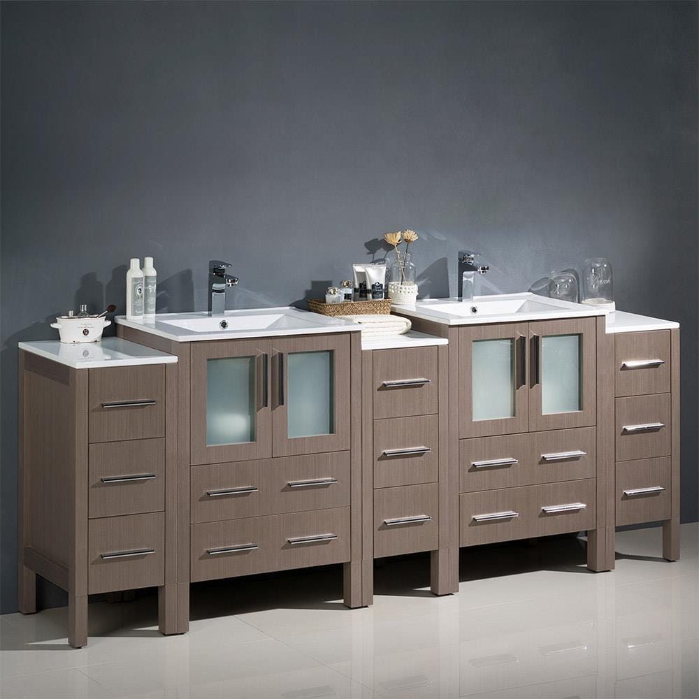 Fresca FCB62-72GO-I Torino 84-in Gray Oak - 5 PCS Double sink Bathroom Vanity with White Ceramic Top