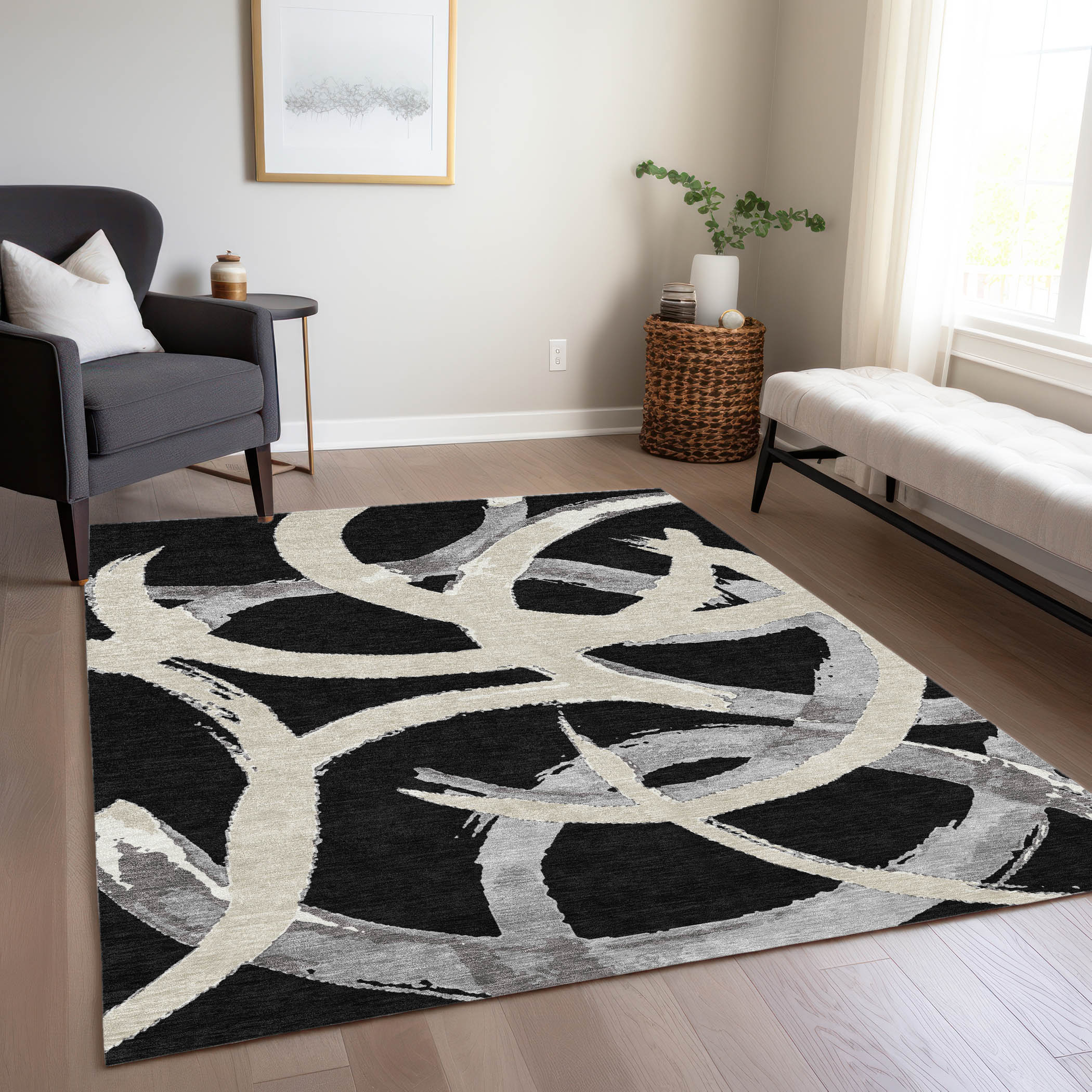 Addison Rugs ACN1022BK30X46 Chantille ACN1022BK 2 x 3 (ft) Polyester Black Rectangular Indoor/Outdoor Geometric Machine washable Area rug