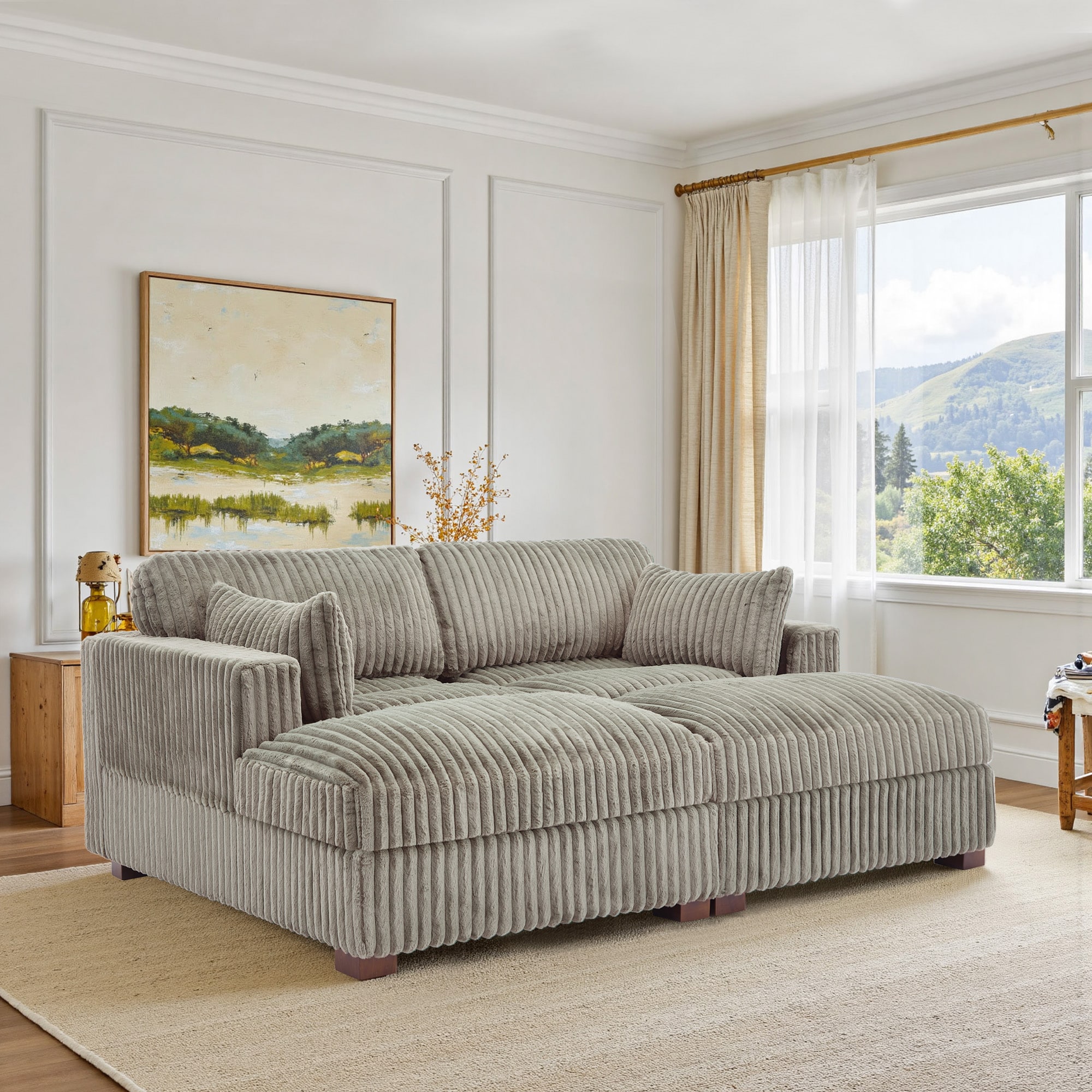 Dreamsidea Sleeper Sofa Bed Oversized Upholstered Faux Rabbit Fur