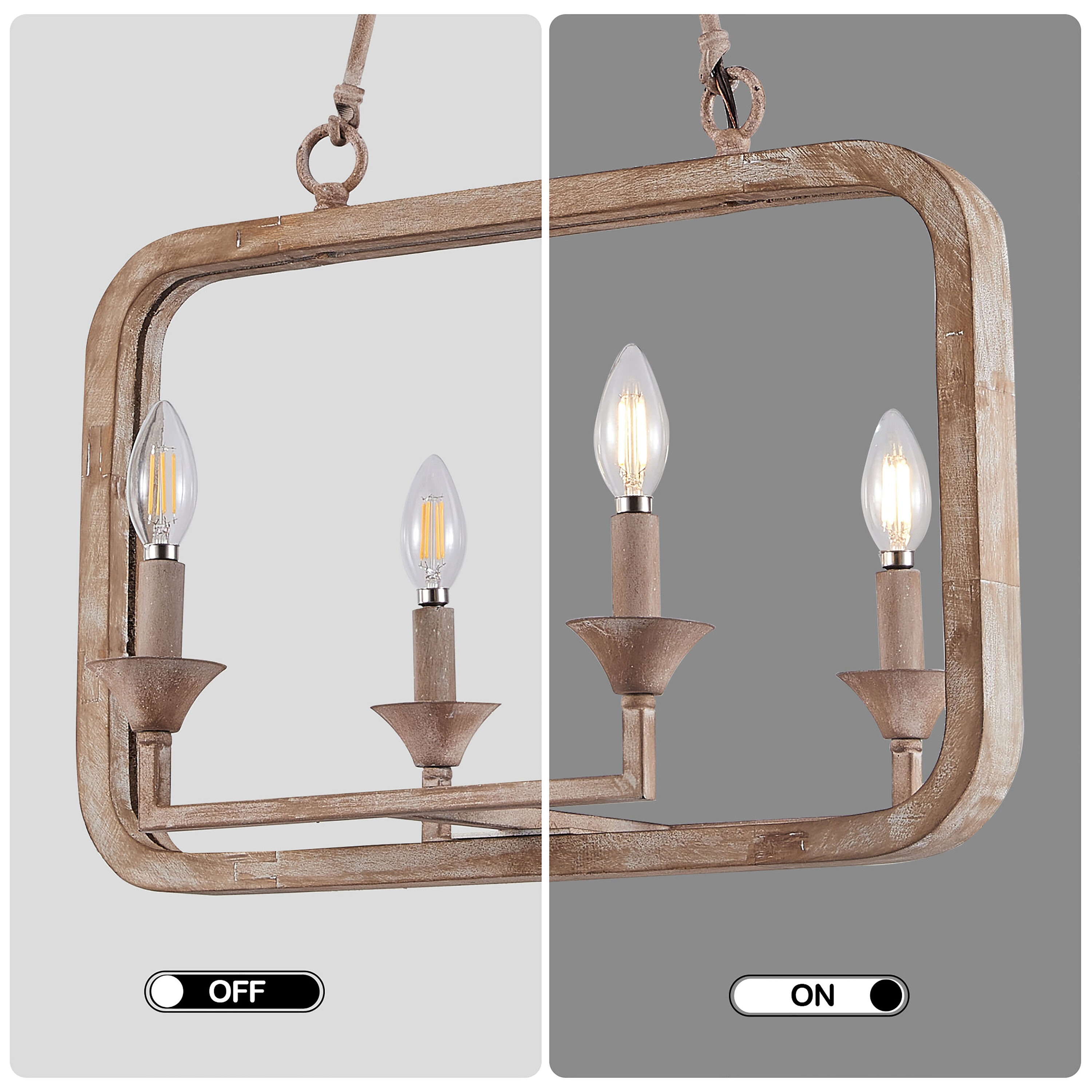 Weathered Wood Brushed Brown Farmhouse Chandelier with Adjustable Height