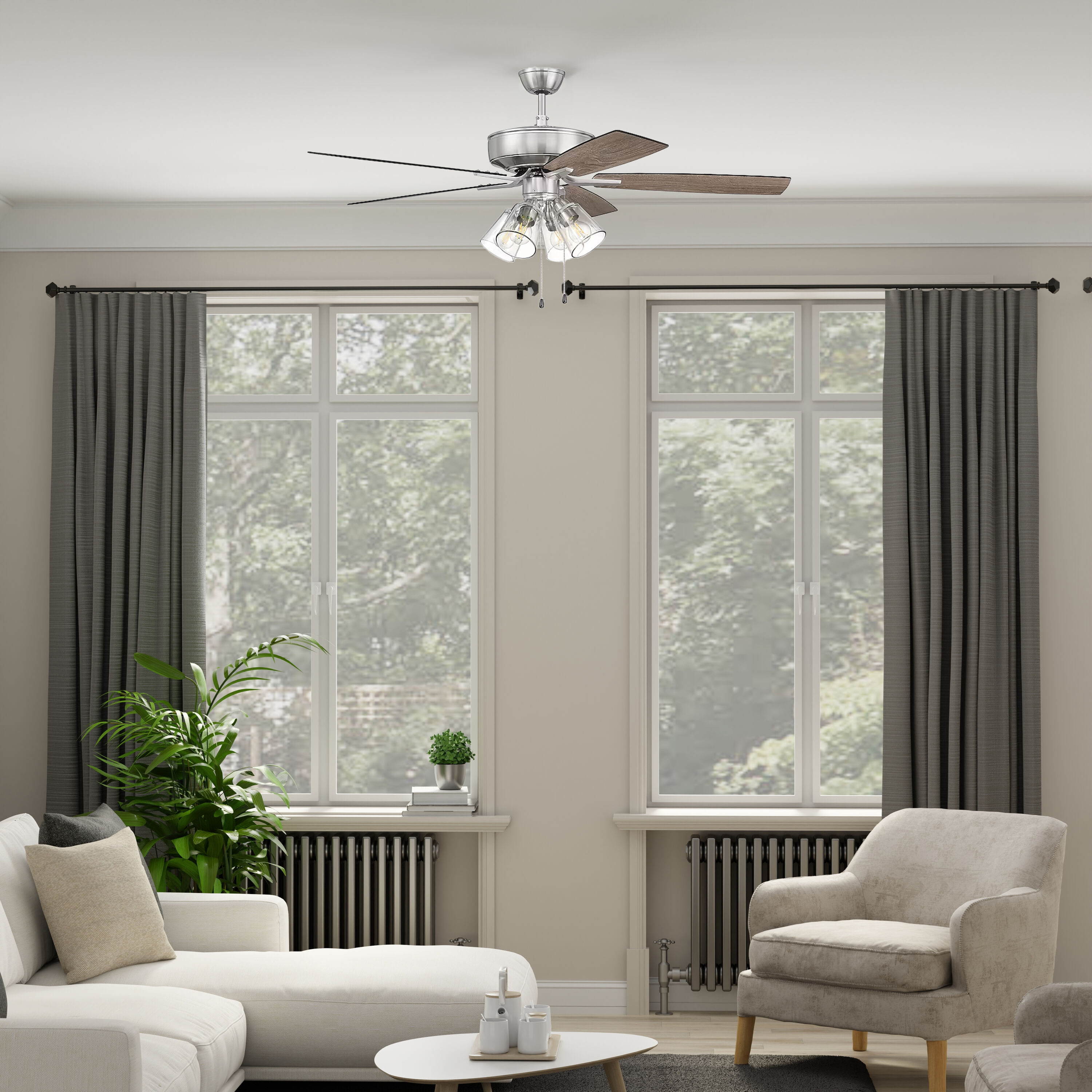 Brushed Nickel 52" Ceiling Fan with LED Lights and Reversible Blades