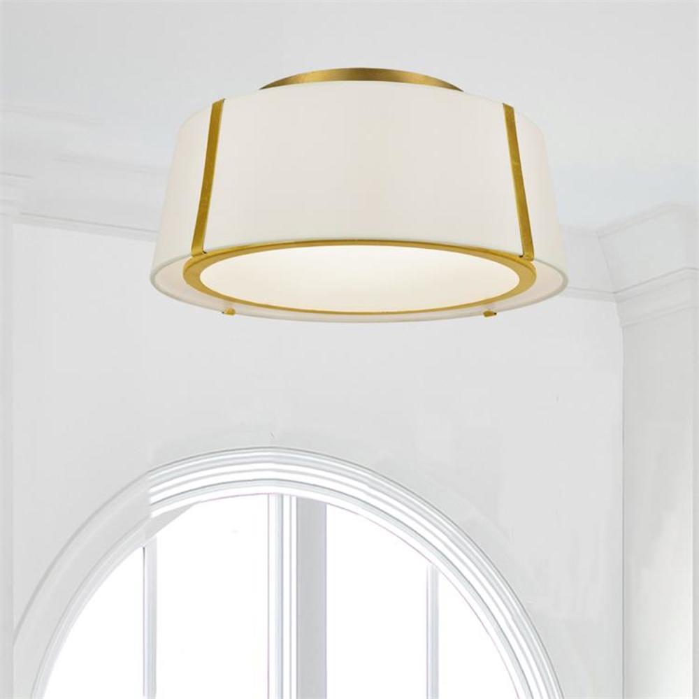 Antique Gold and White Silk Drum Ceiling Light