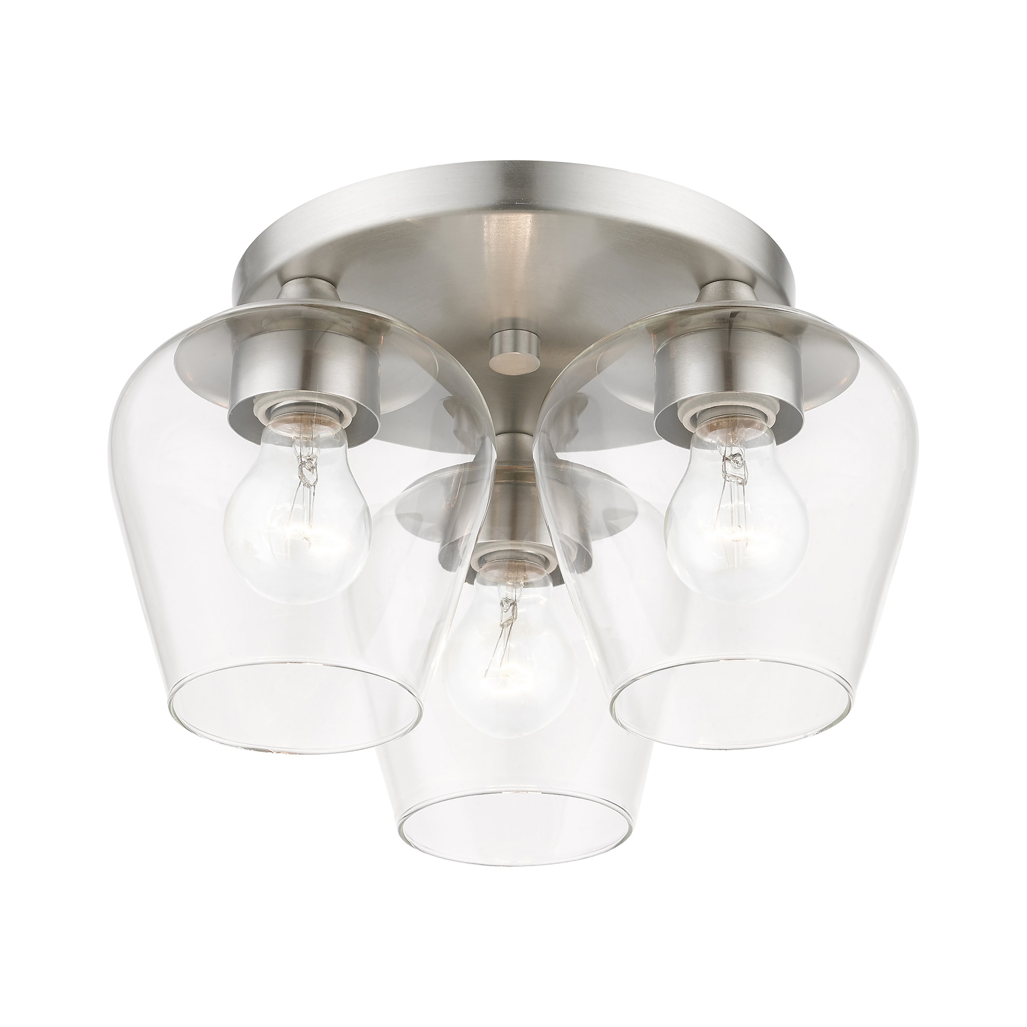 Elegant Brushed Nickel 3-Light Flush Mount with Clear Glass Shade
