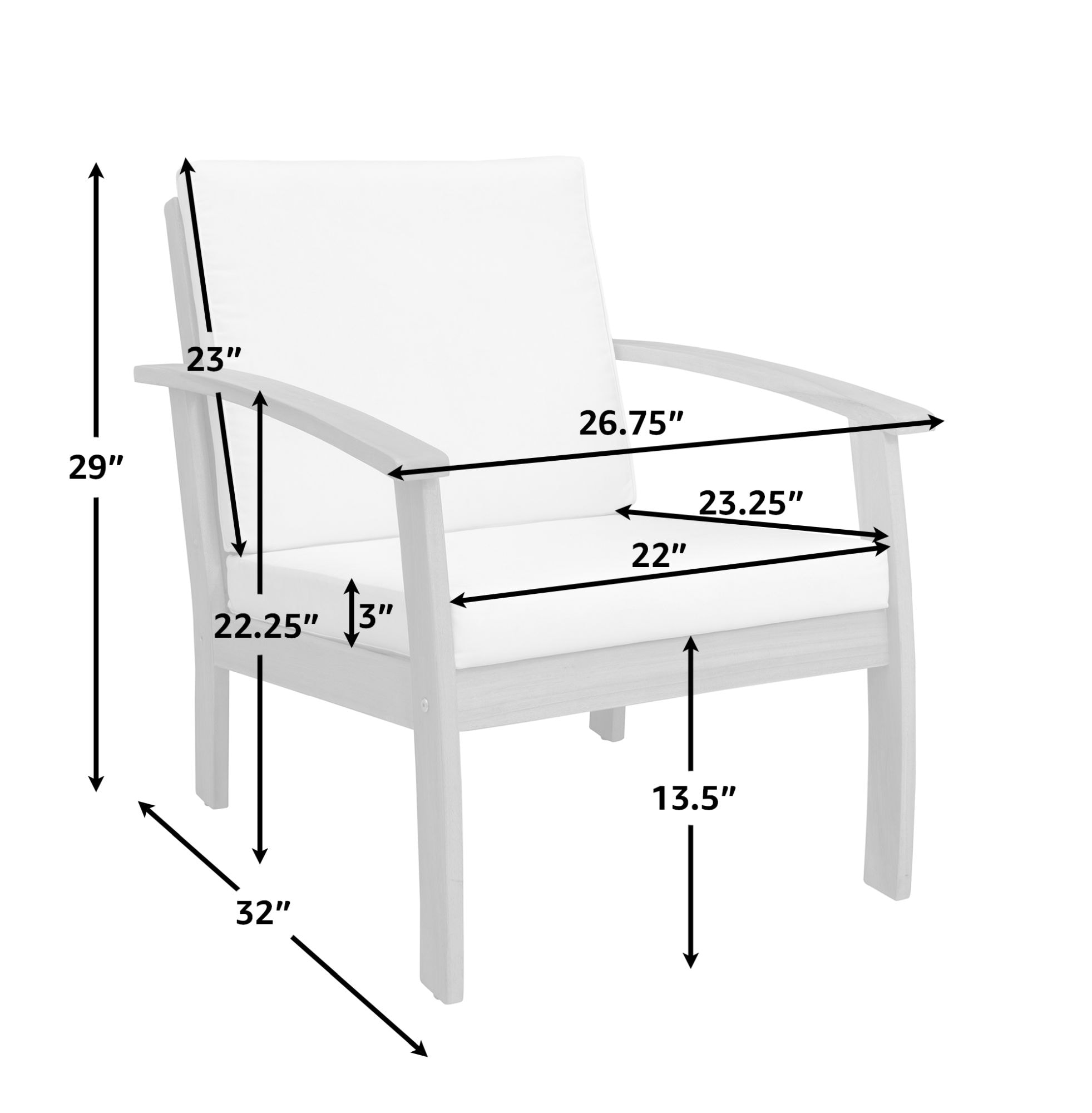 Scandinavian Midcentury Modern Solid Wood Lounge Chair with Cream Cushions