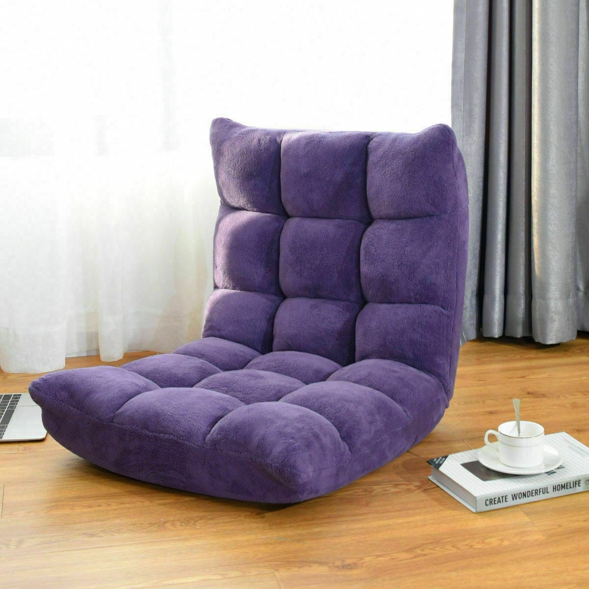 14-Position Adjustable Cushioned Floor Chair Coffee