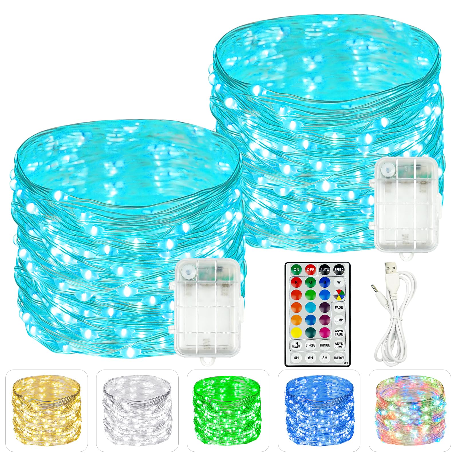 Vrbgify  2 Pack 20 Foot 60 LED RGB Color Changing Fairy Lights power cell Operated with Remote Timer for Indoor Outdoor Decoration