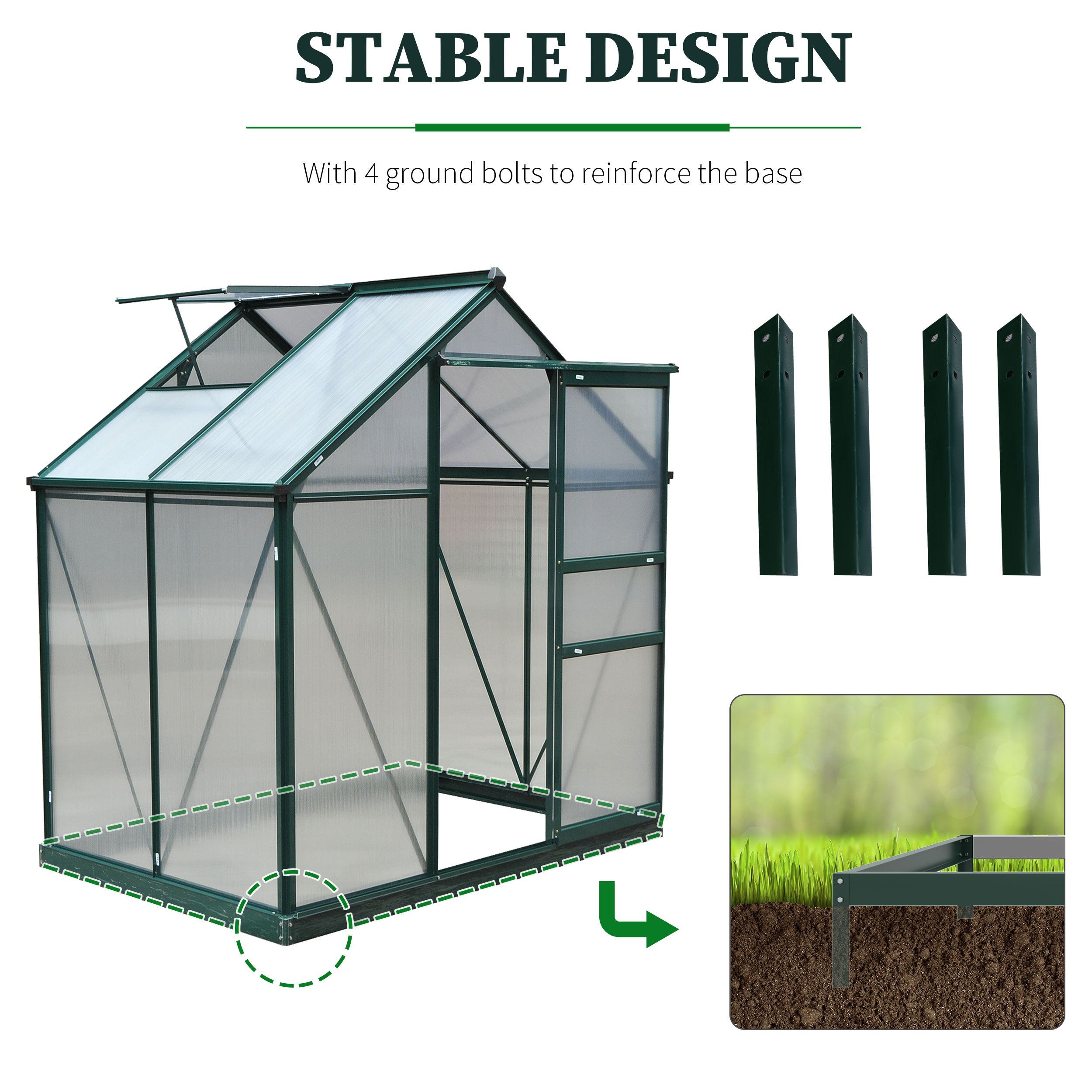 Outsunny 6-ft L x 4-ft W x 7-ft H Dark Green Frame, Clear Polycarbonate ...