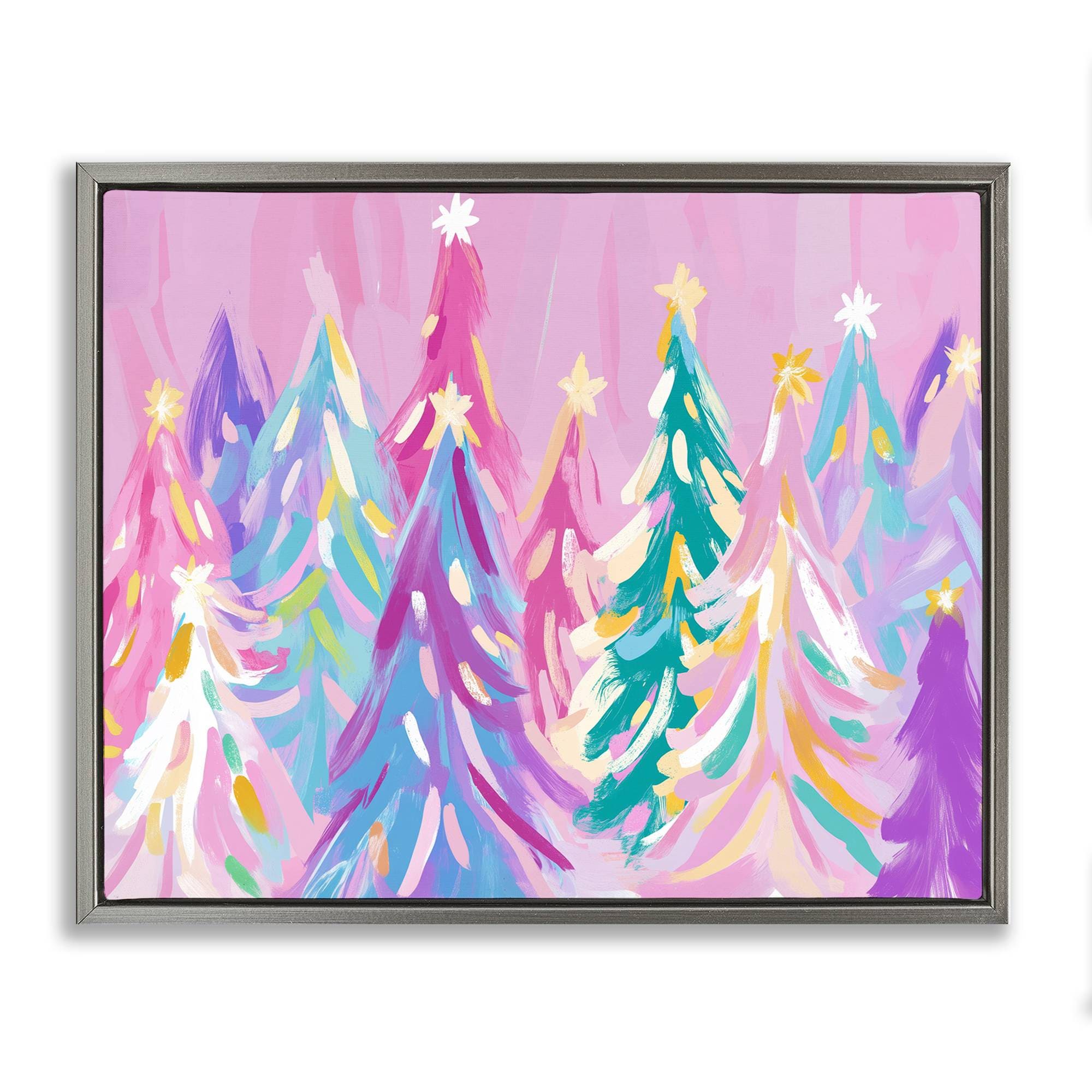 Stupell Industries BT-921-FFL-24X30 Pastel Christmas Trees Abstraction Floating Frame design by Arlington Prints