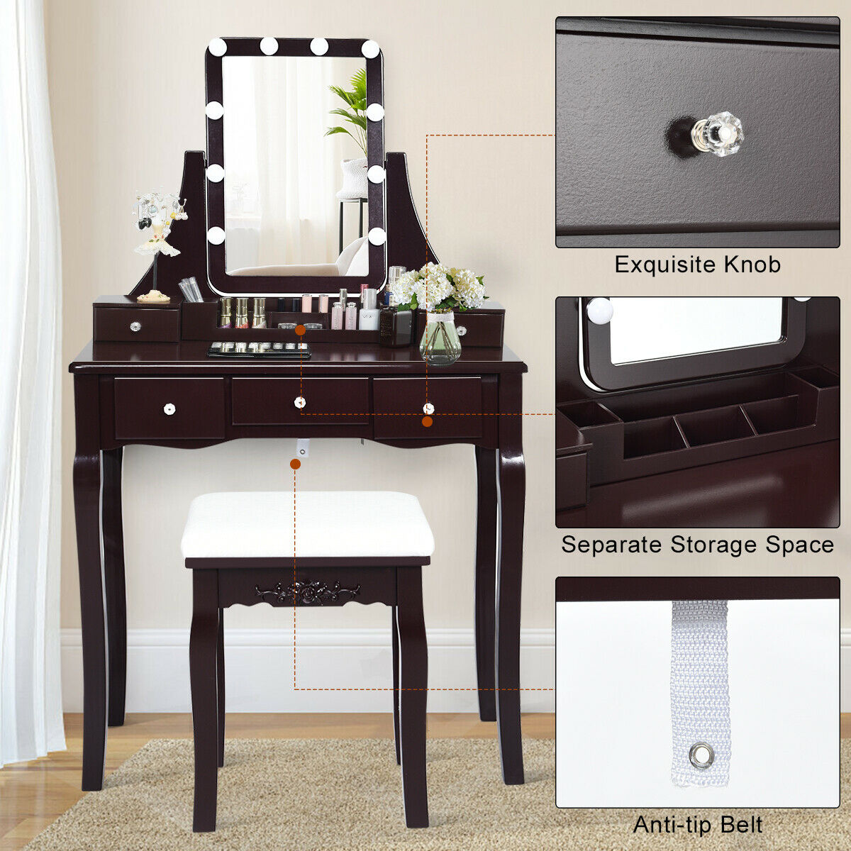 Costway GYM03678 Bedroom-Vanities - View #6