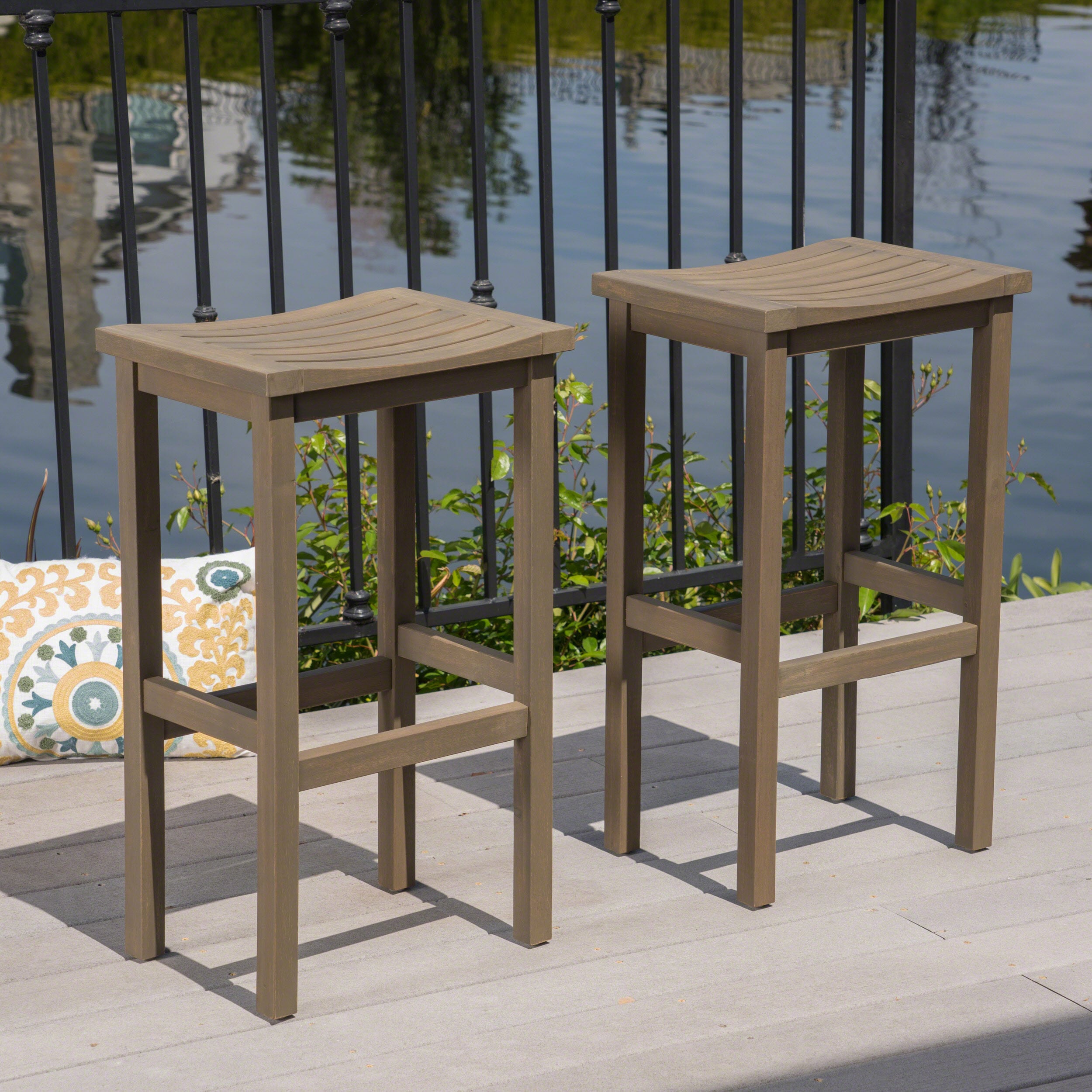 Christopher Knight Home - Caribbean Saddle-Style Solid Acacia Wood Barstool - Grey