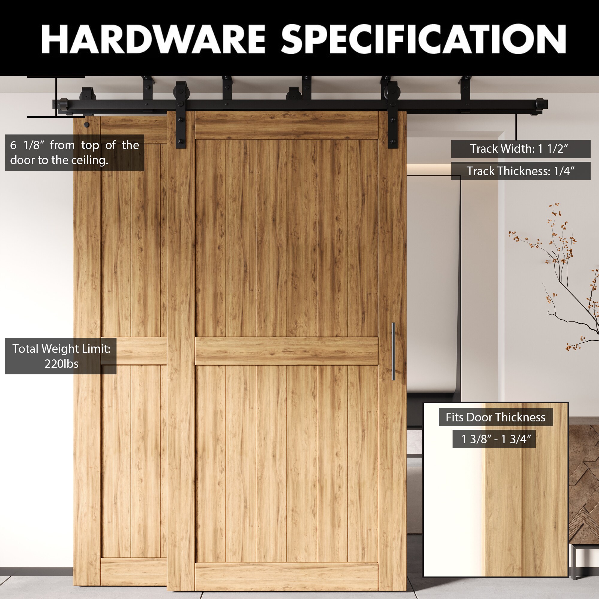 HOMACER CM-YT4TGH084C Barn-Door-Roller-Kits - View #4
