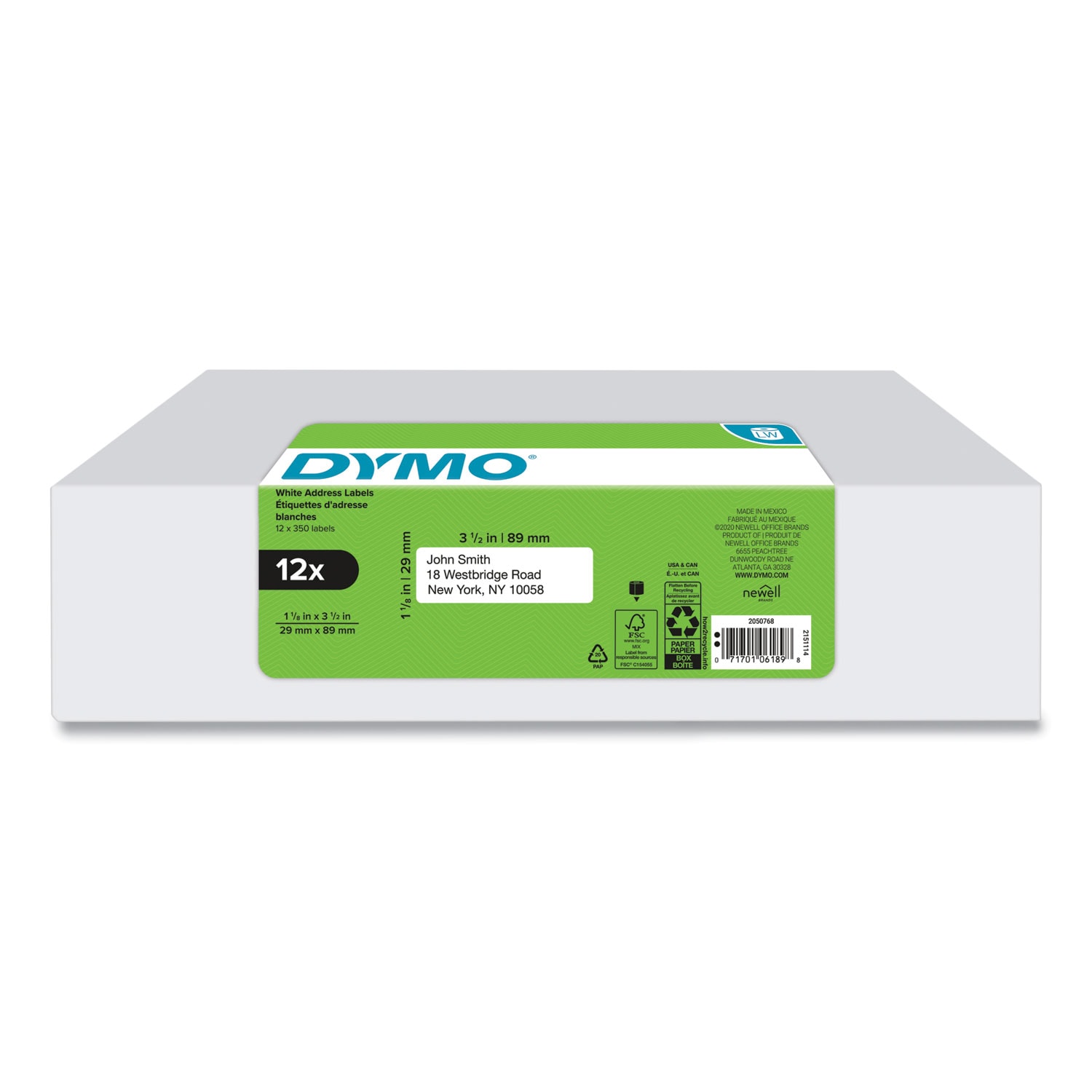 DYMO LW Address Labels 1.13 x 3.5 White 350 Labels/Roll 12 Rolls/Pack