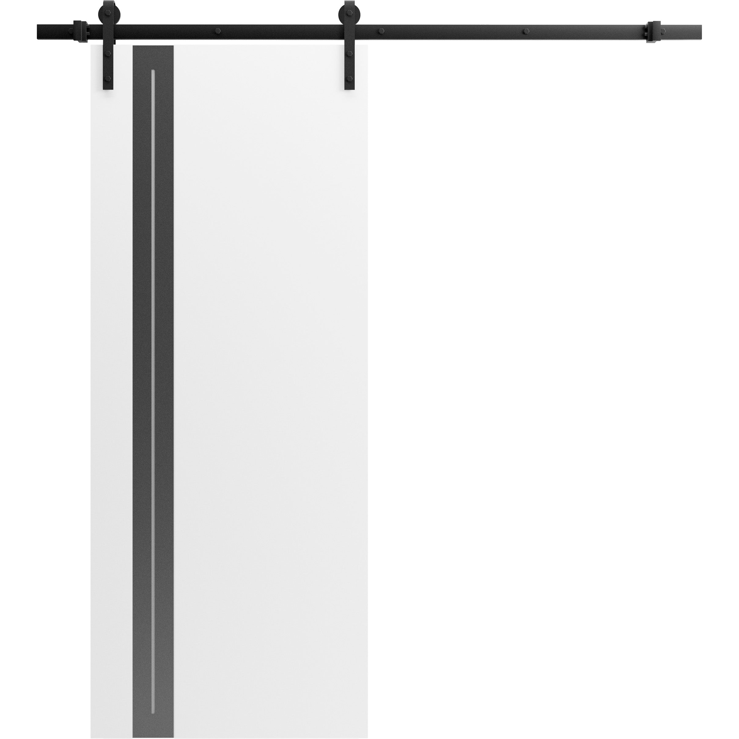 SARTODOORS Barn Door 28 x 80 in - PALLADIUM 4440 White Silk with Black Inserts and Frosted Glass