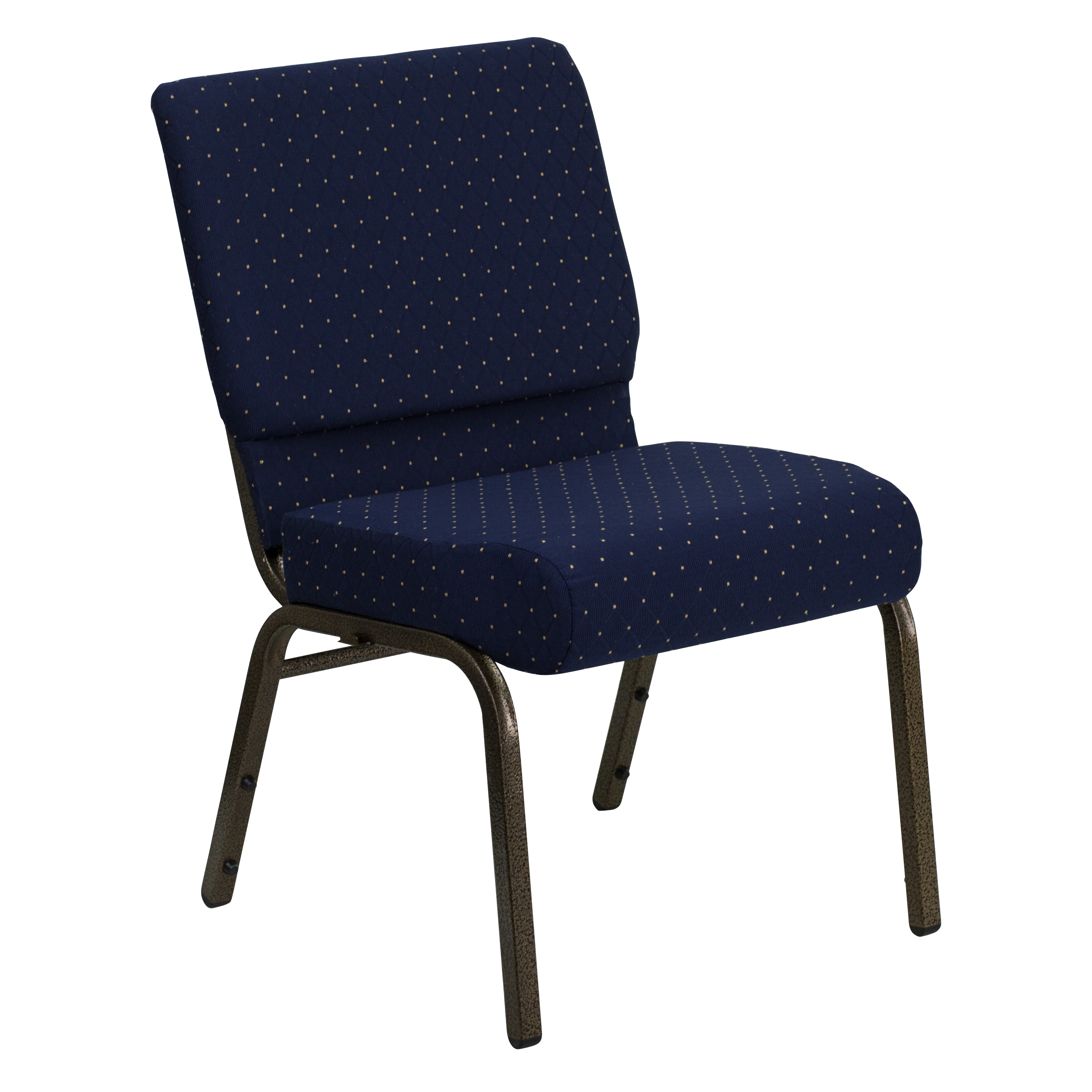 Emma + Oliver 889142730811 21-in W Stack Church Chair; Navy Blue Dot Patterned Fabric/Gold Vein