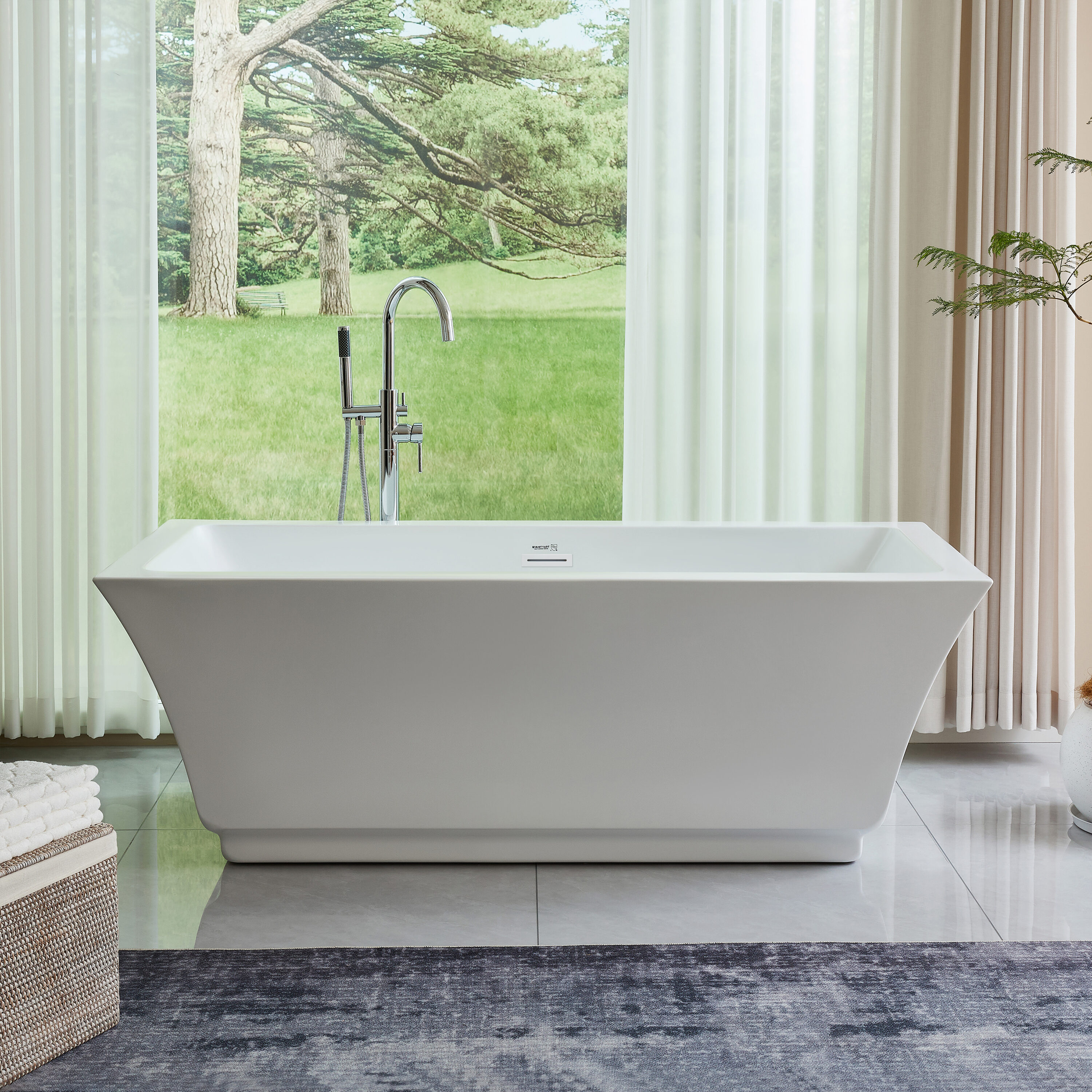 Vanity Art VA6817-S-PW 30-in x 59-in Pure White Acrylic Oval Freestanding Soaking bathtub ( Center Drain )