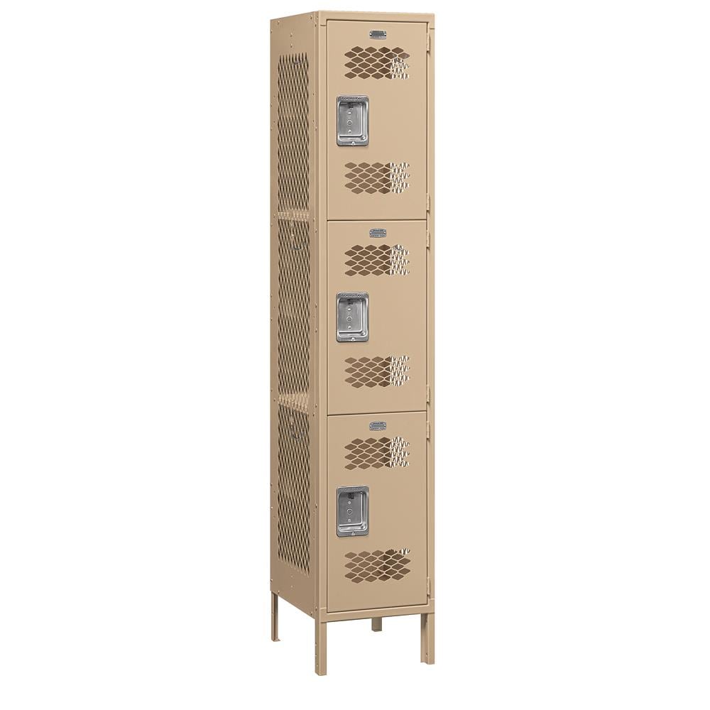 SALSBURY INDUSTRIES 83168TN-A 15 -in Wide Triple Tier Vented Metal Locker- 1 Wide- 6 -ft High- 18 -in Deep- Tan- Assembled