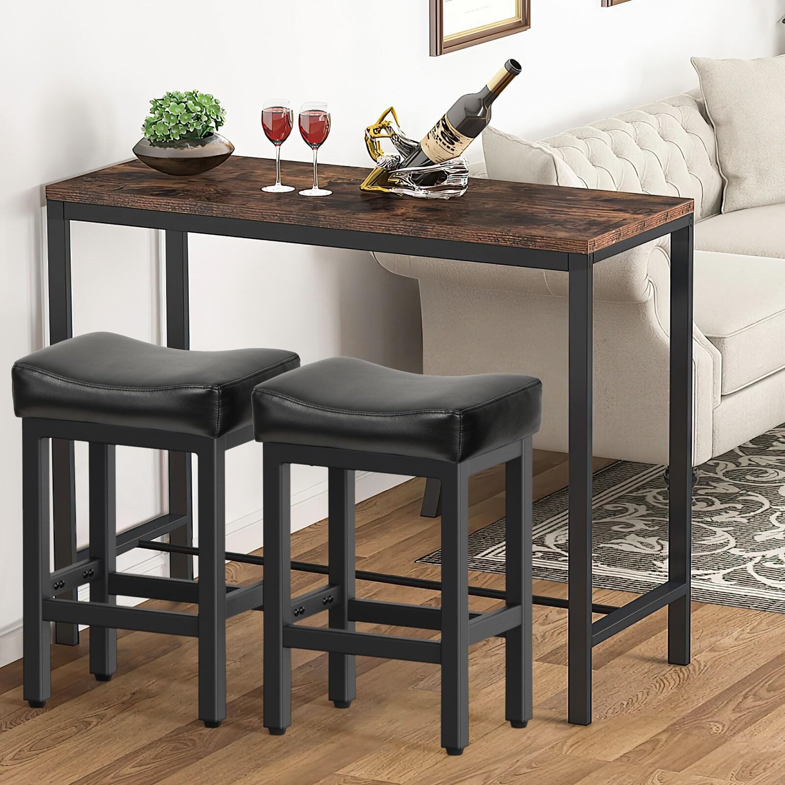 Phewnyzo Counter Height Bar Stools Set of 2 24 Inch All Black