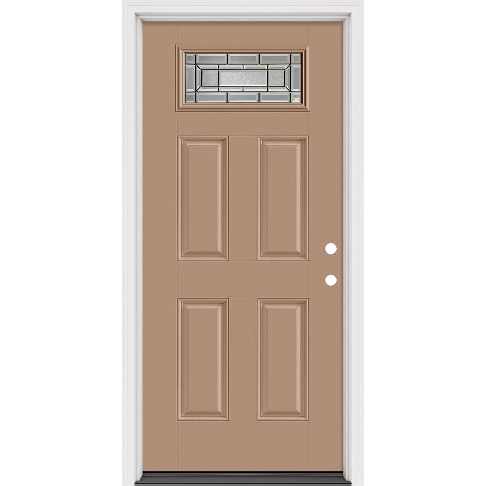 Masonite 633101 Sequence 36-in x 80-in x 4-9/16-in Fiberglass 1/4 lite Left-hand inswing Warm Wheat Painted Prehung Front Door with Brickmould Insulating core