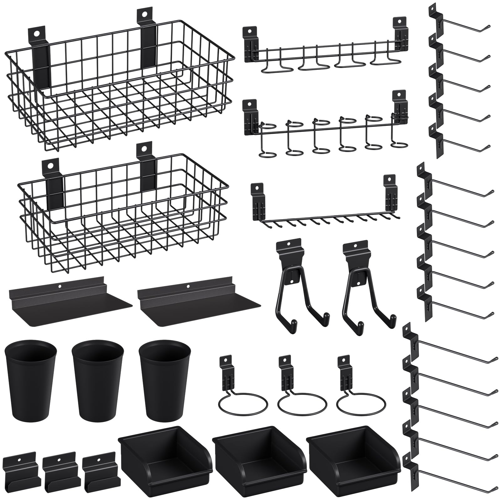 KHKFY  30pcs Slatwall Accessories Set with Hooks Shelves Bins Cups and Baskets for Garage Room Shop Storage Fits Standard Slatwall Panels