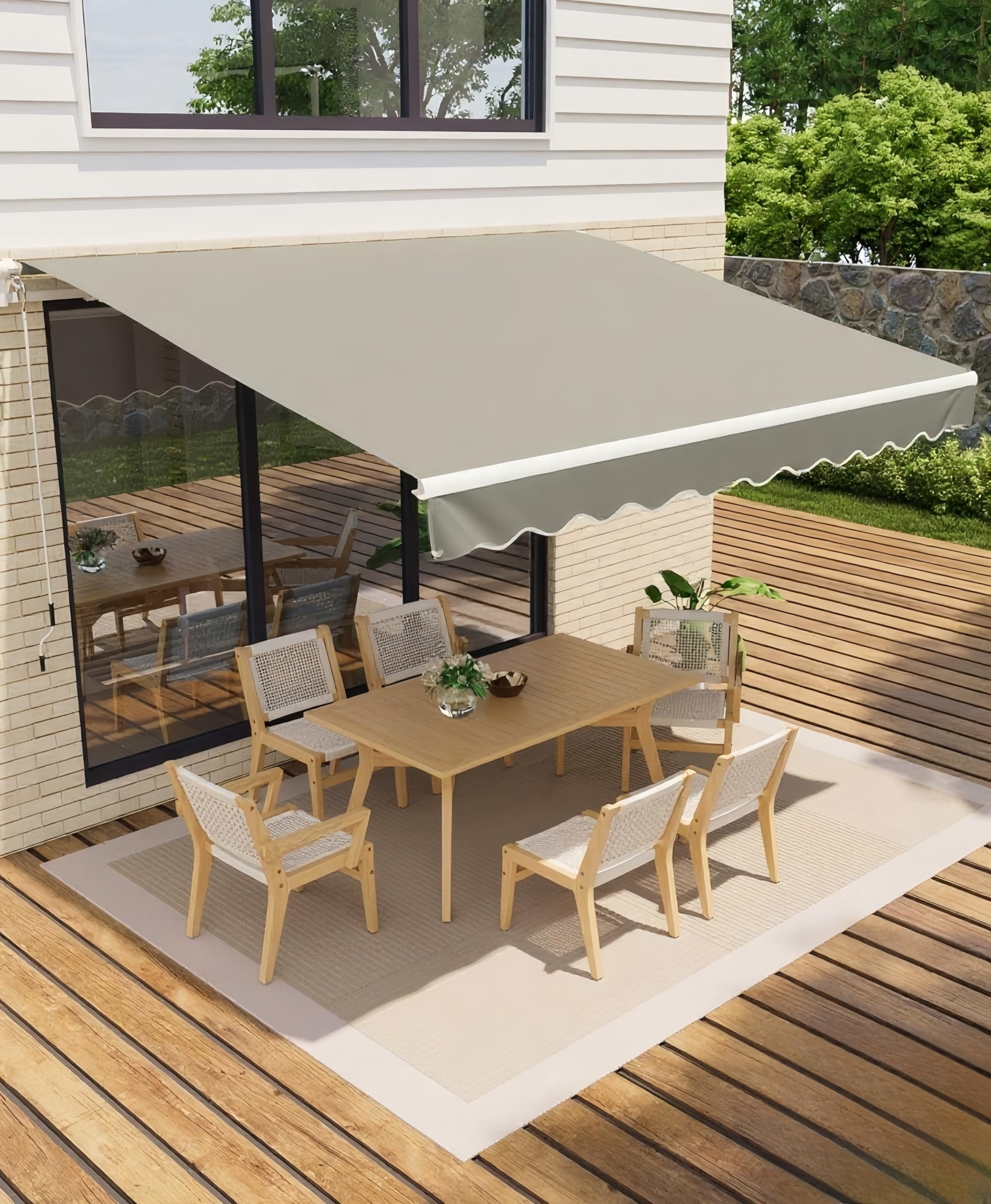 Garvee 13 ft x10 ft Awnings for Patio 156-in Width x 59-in Height x Gray Metal Manual Retractable Patio Awning