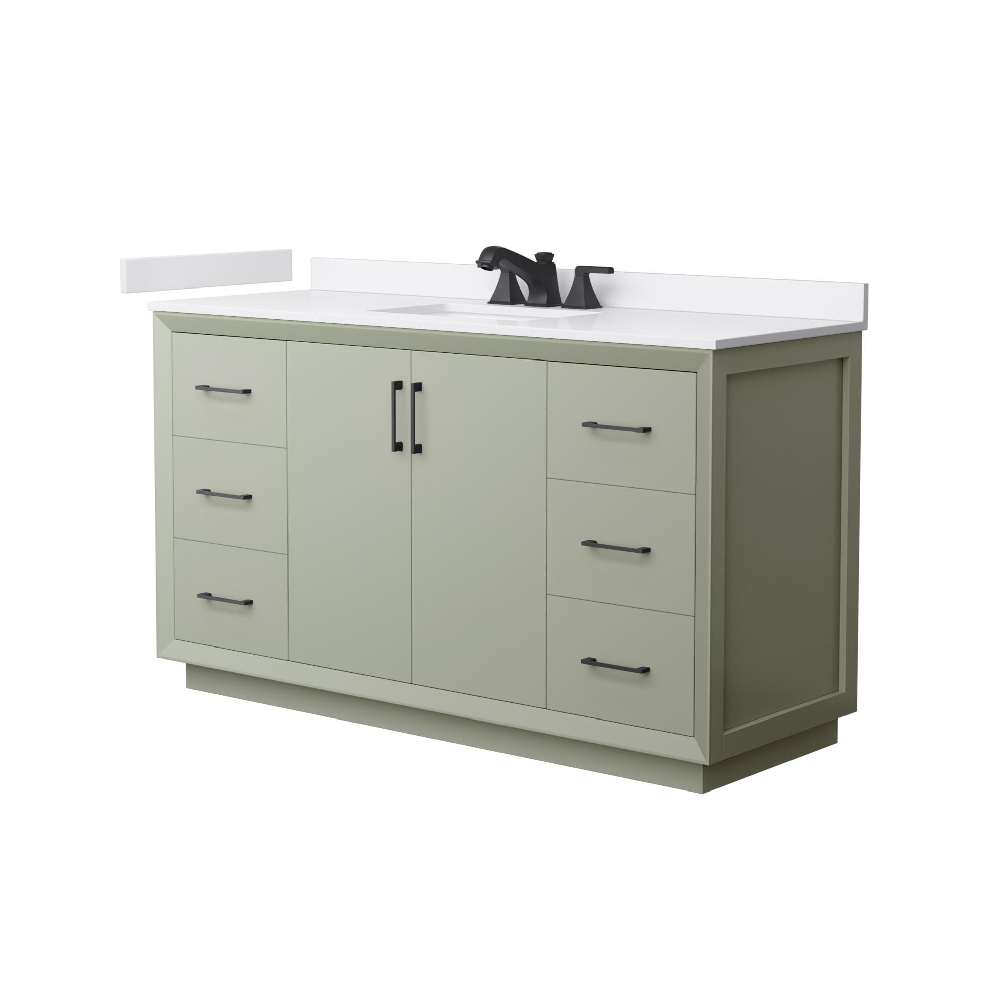 Wyndham Collection WCF414160SLBWCUS3MXX Strada 60-in Light Green with Matte Black Trim Undermount Single Sink Bathroom Vanity with White Cultured Marble Cultured Marble Top