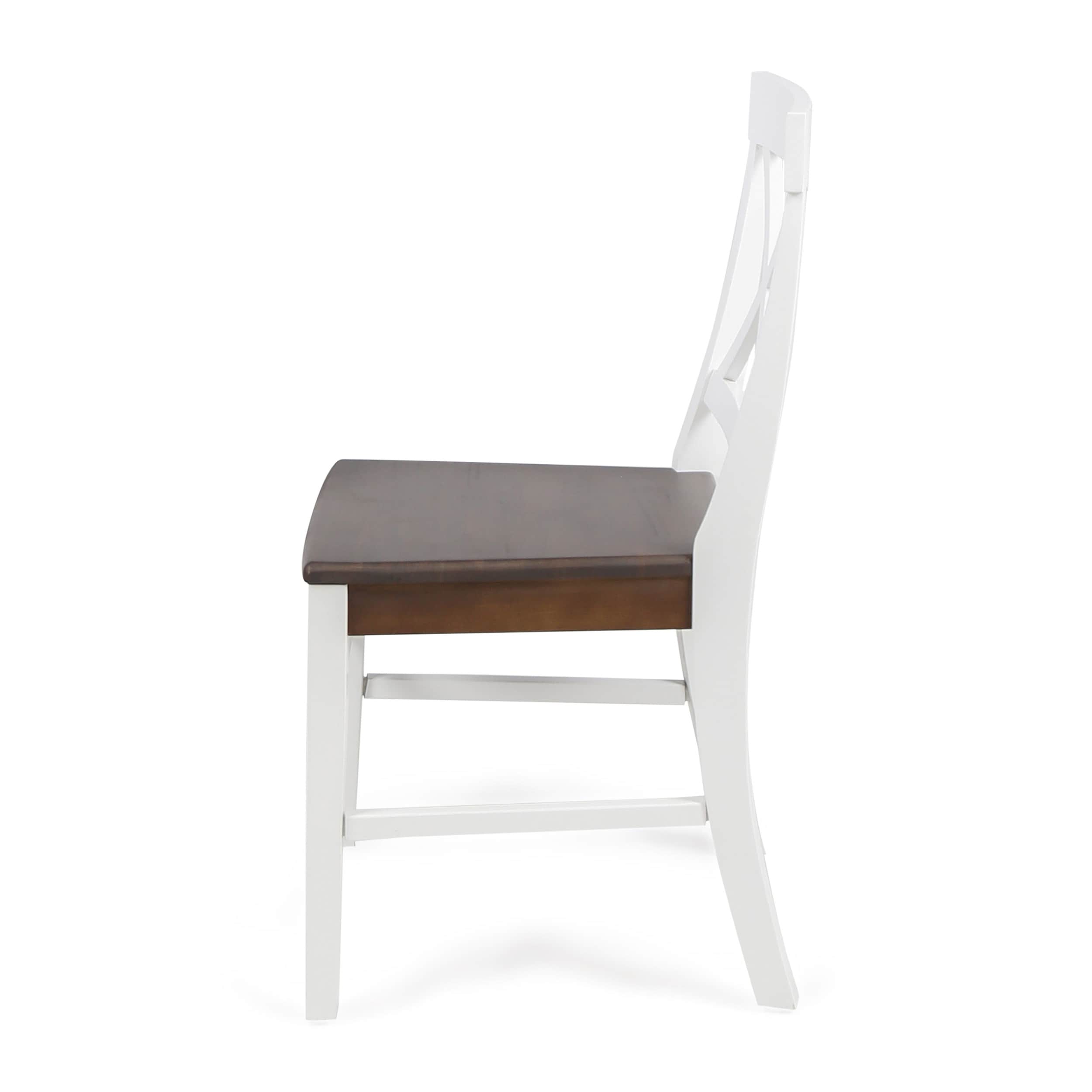 Rustic Acacia Wood Dining Chairs in White and Walnut, Set of 2