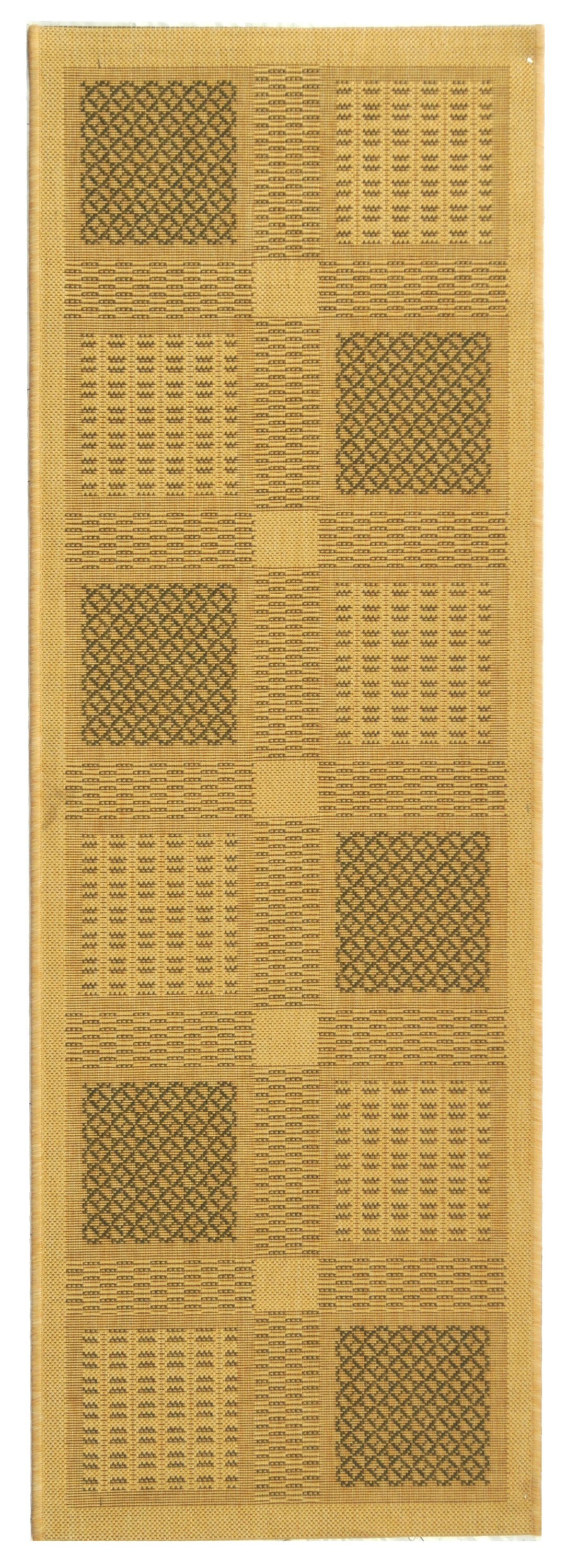 Safavieh CY1928-1E01-27 Courtyard Checkmate 2 x 7 (ft) Loomed Polypropylene Natural/Olive Rectangular Indoor/Outdoor Geometric Coastal Runner rug