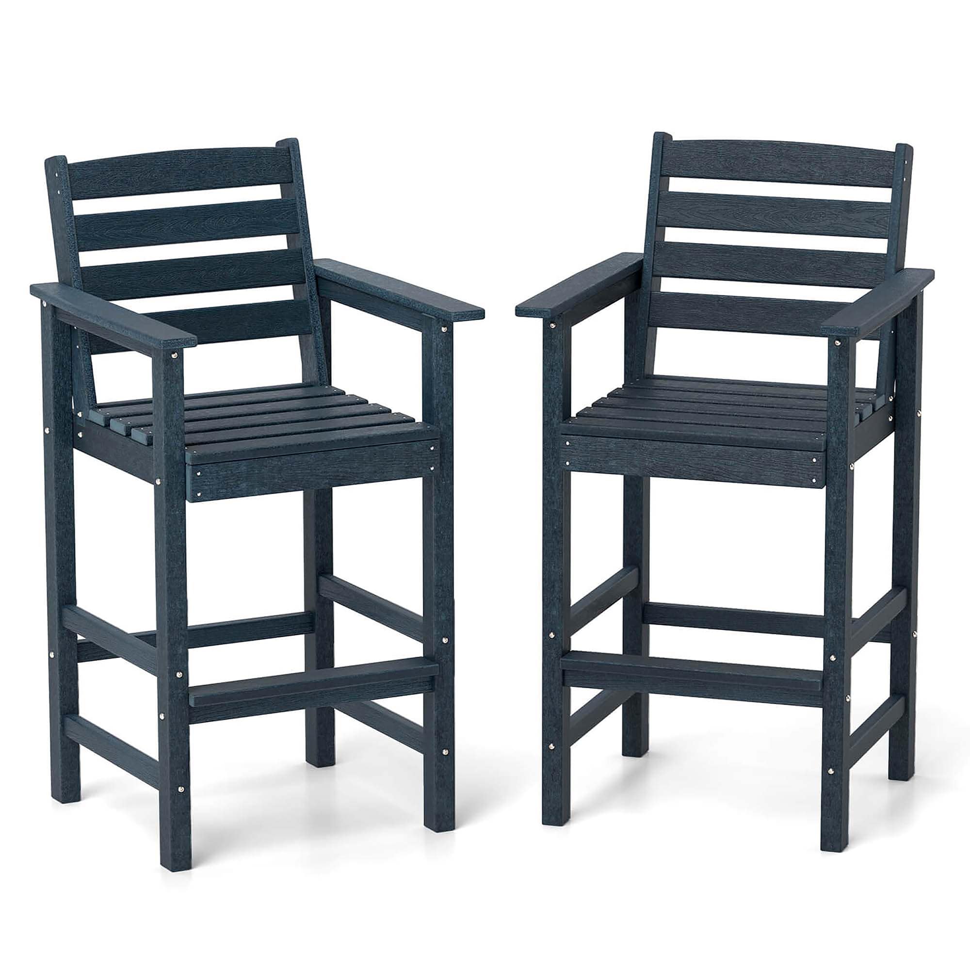 Costway HCST05560 Set of 2 Navy HDPE Frame Stationary Adirondack Chair with Solid Seat
