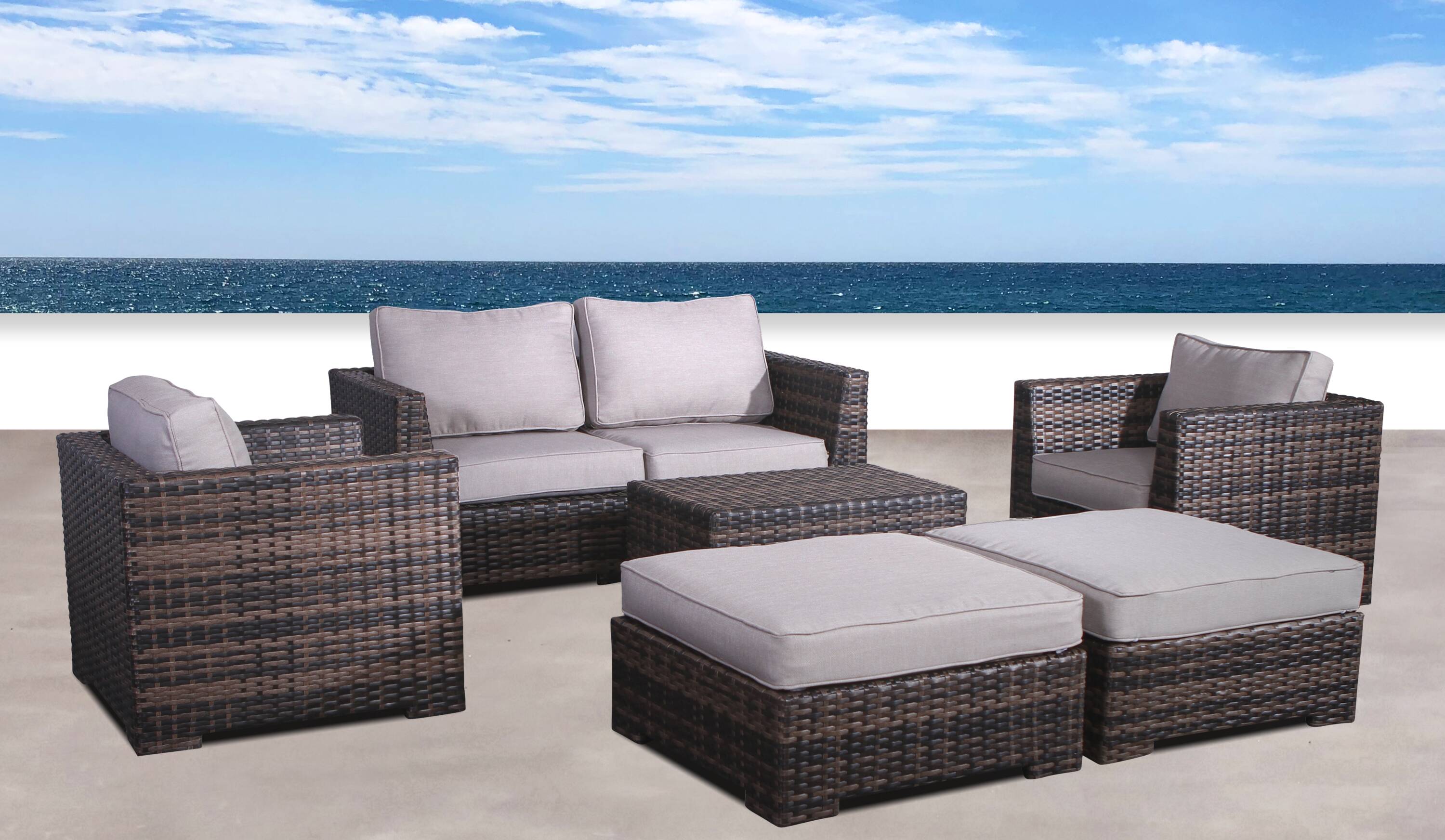 Living Source International CM-4122 Patio Rectangle Wicker Outdoor Balcony Table 66-in W x 68-in L