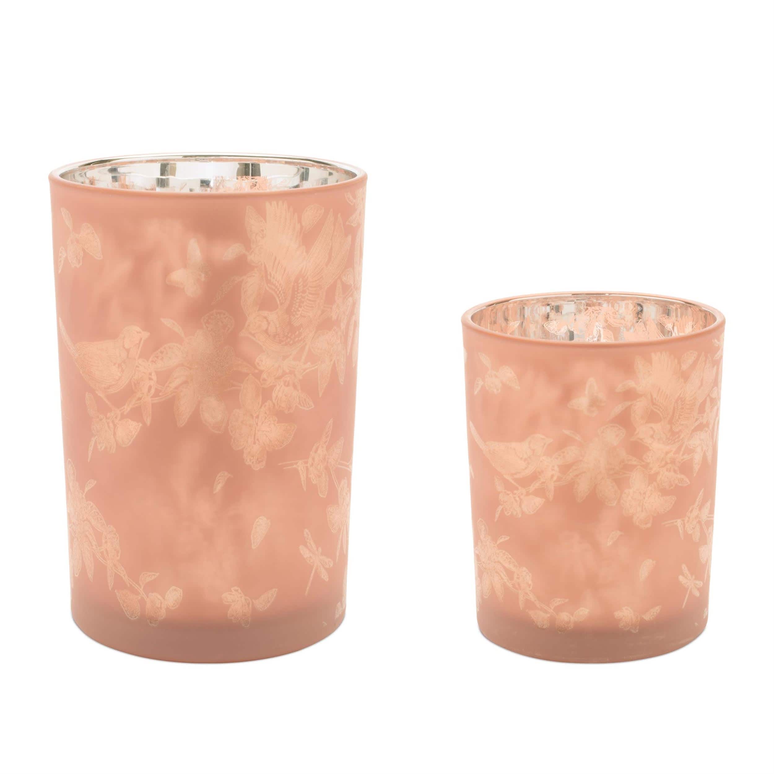Melrose International - Bird and Floral Print Candle Holder (Set of 2)