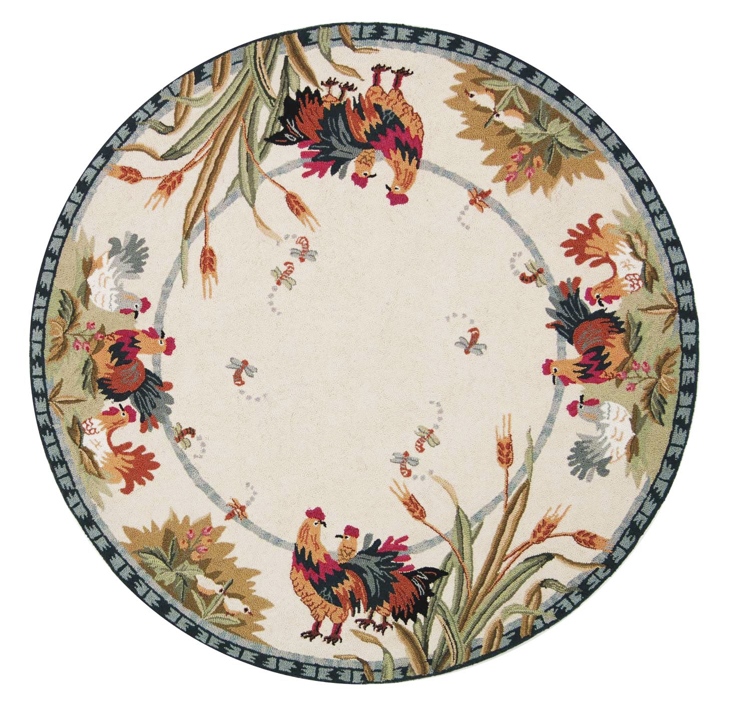 Lancaster Ivory Floral 5'6" Round Hand-Knotted Wool Area Rug